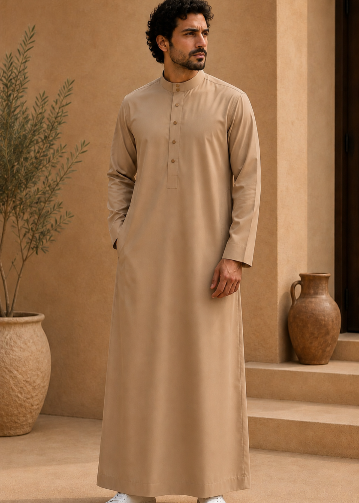 wash & wear Kurta in Sand brown