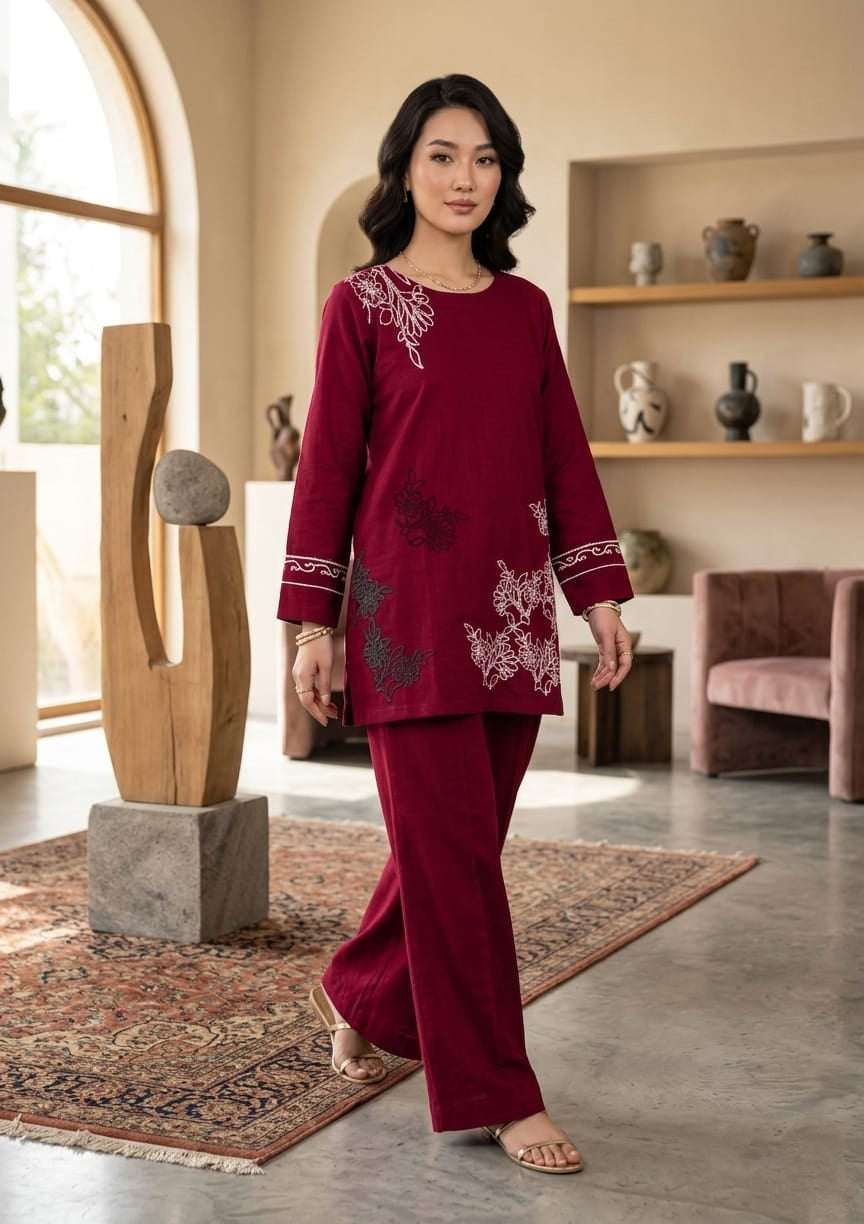 cotton Co ord Sets in Maroon