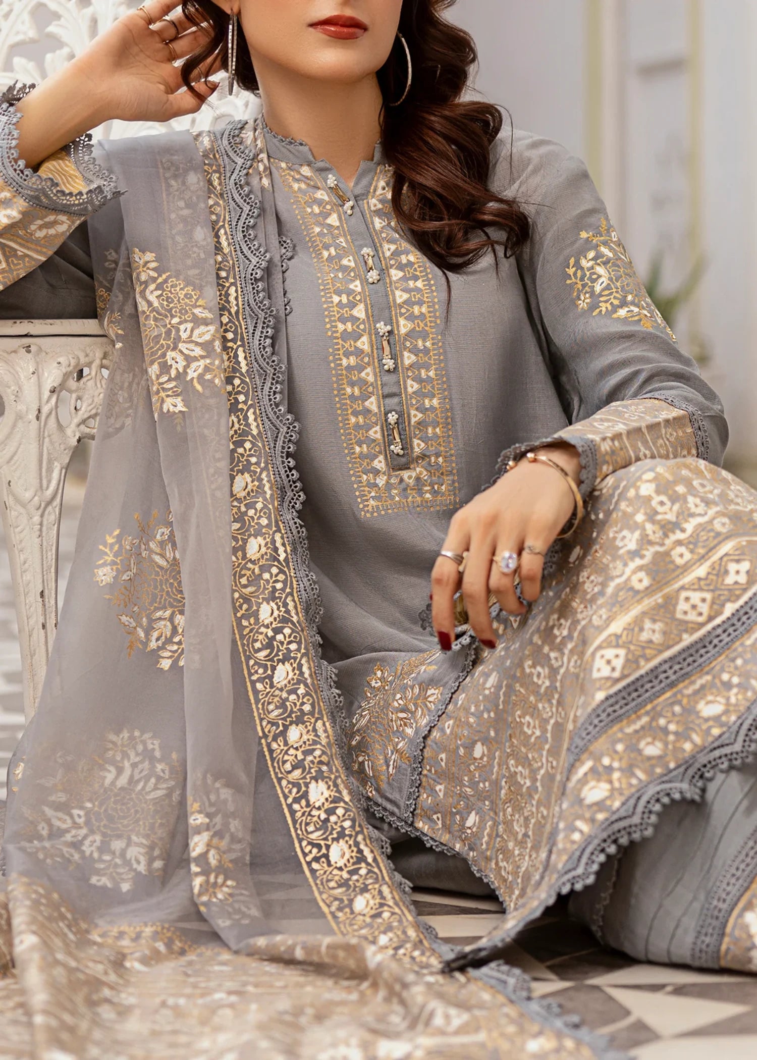 raw silk Unstitched in Warm grey