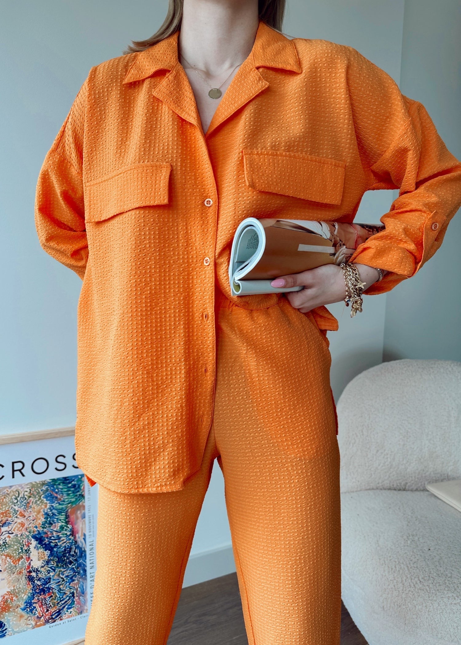 blended linen Co Ord Sets in Orange