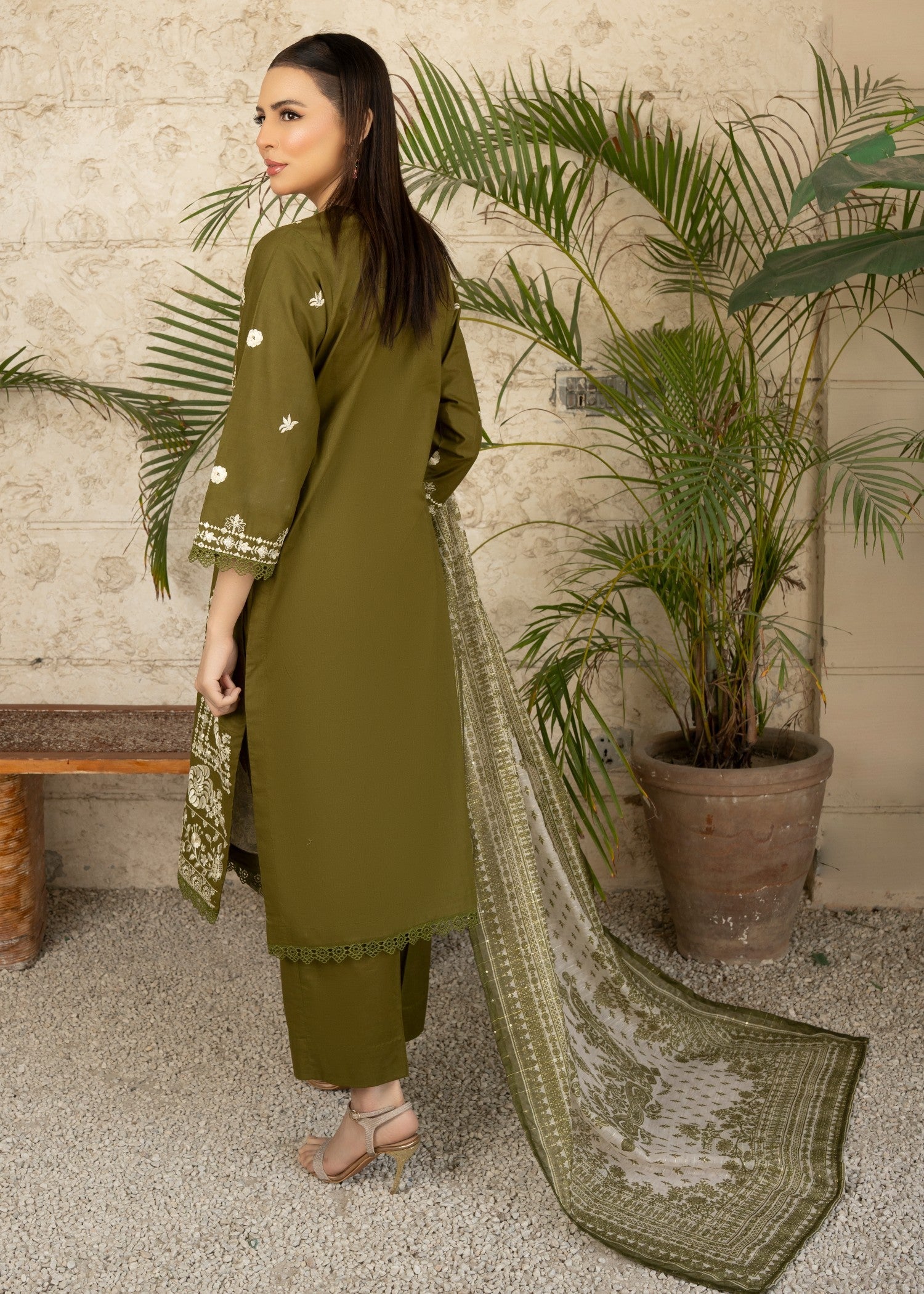 cotton Kurta Set in Green
