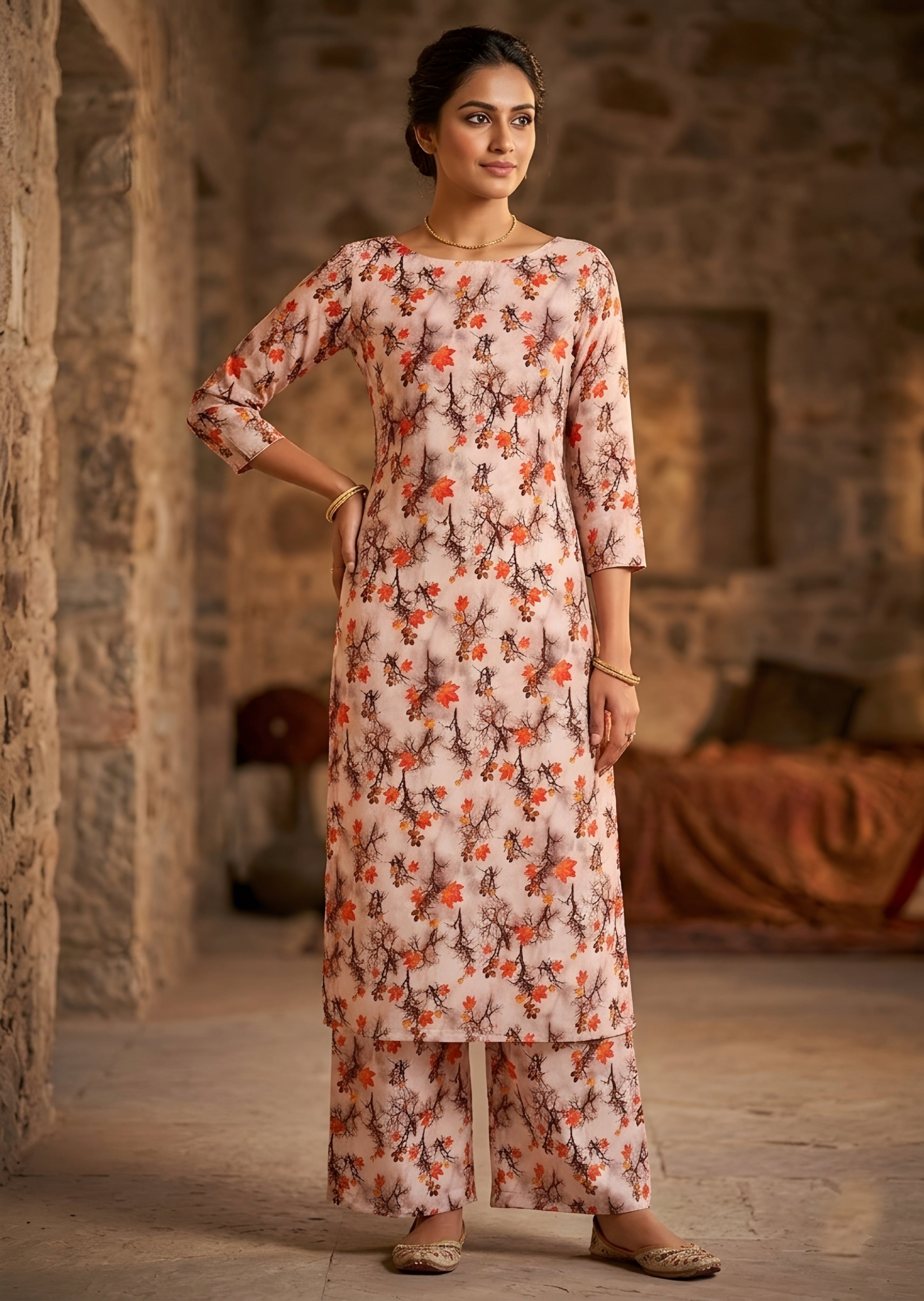 twill cotton Unstitched in Peach pink