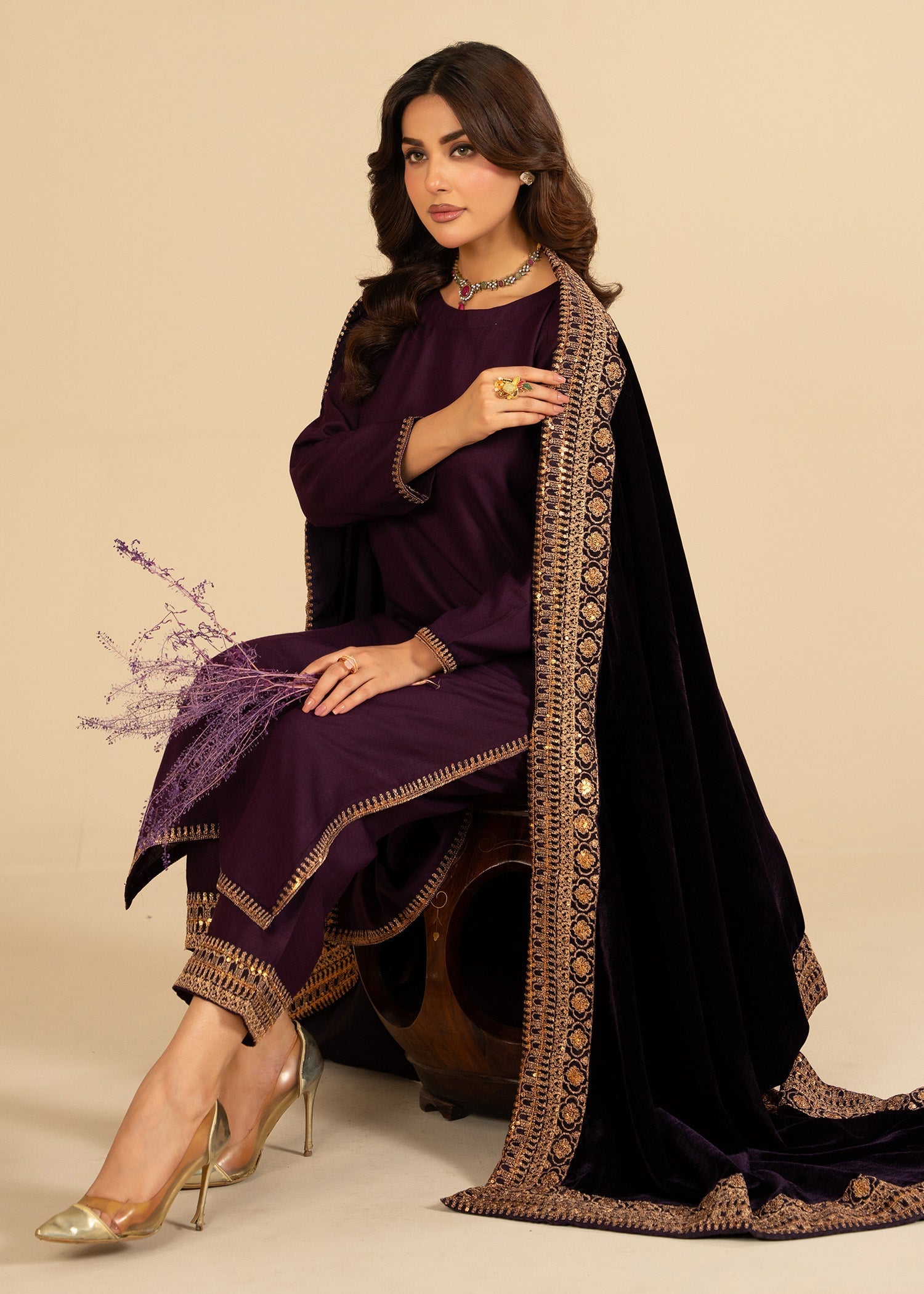 wool viscose Kurta Set in Plum