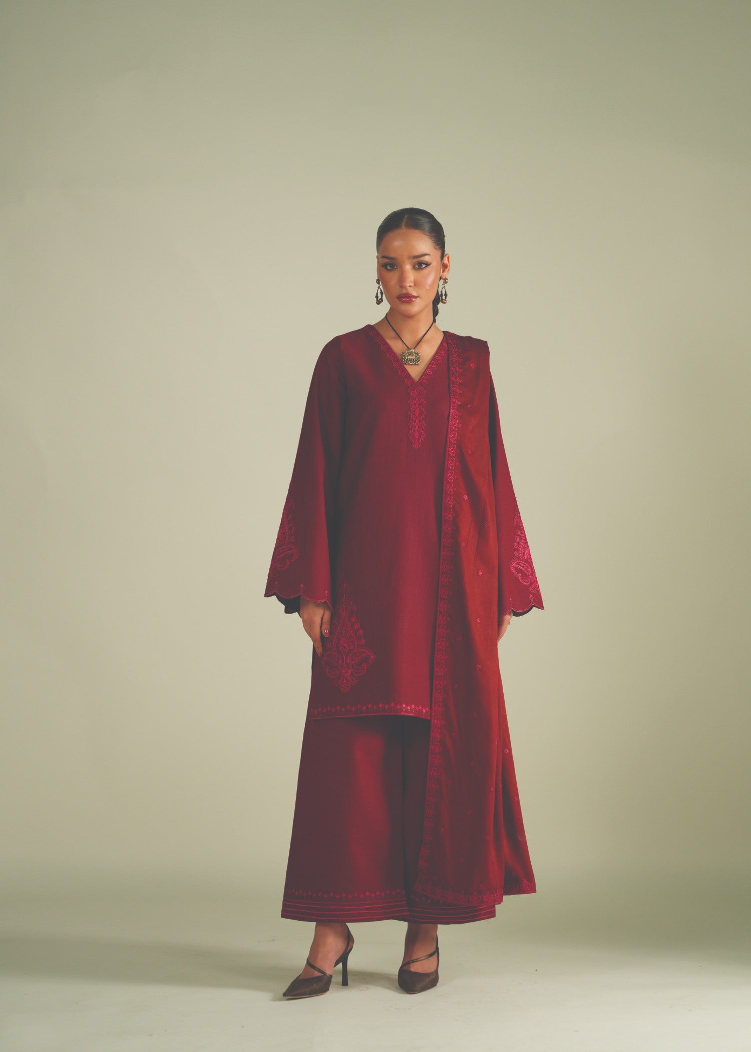 khaddar Kurta Set in Maroon