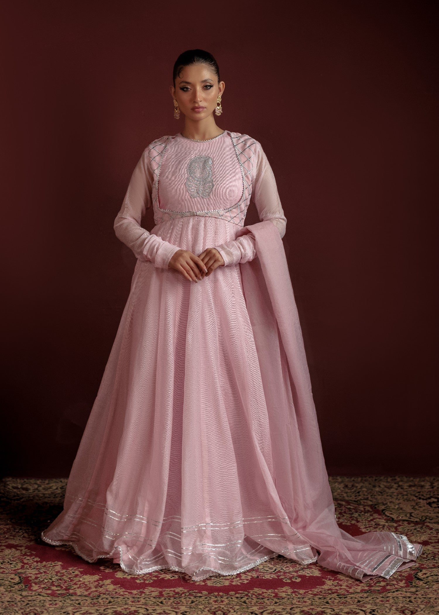 cotton net Anarkali in Baby pink
