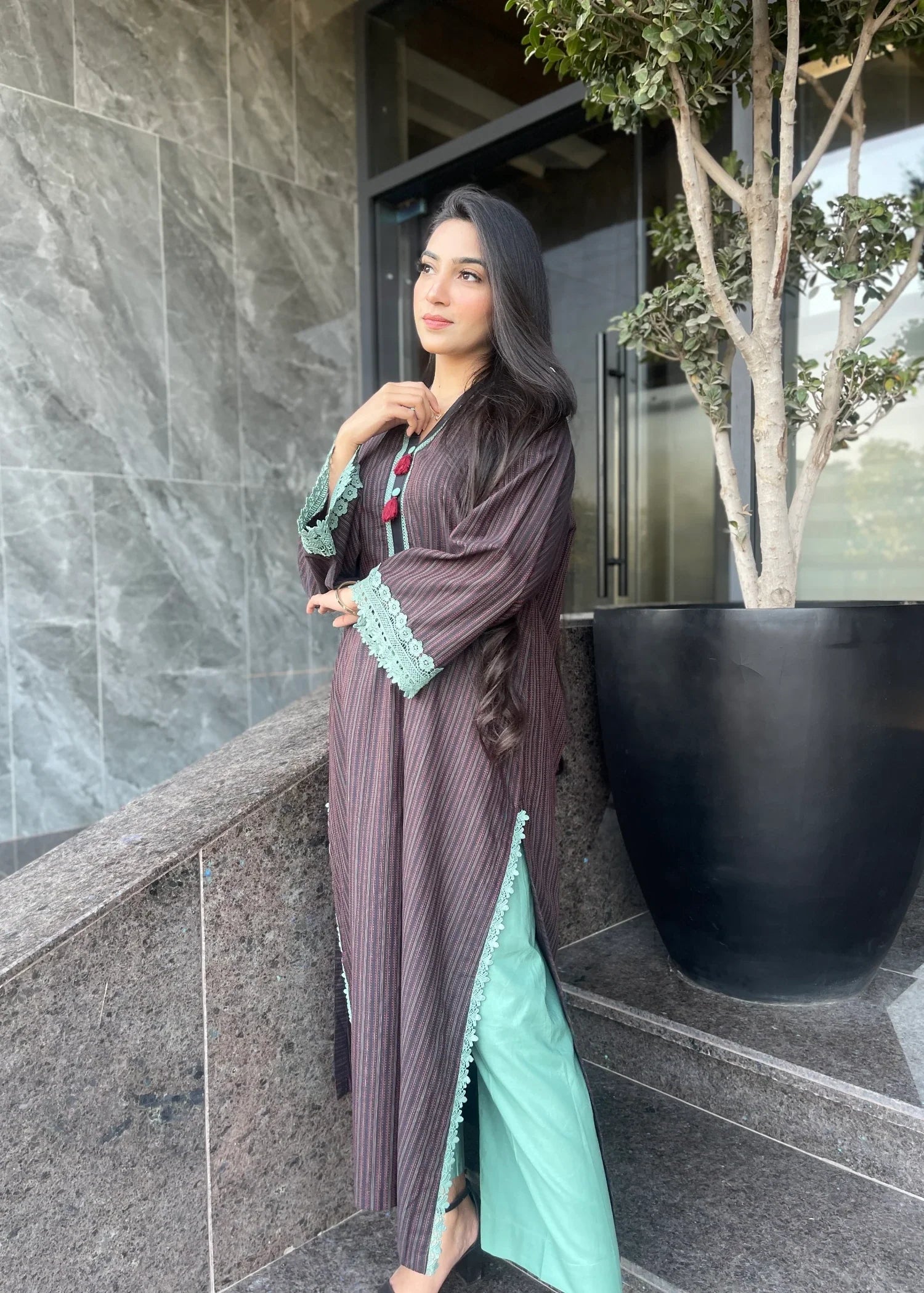 cotton Kurta Set in Mocha brown
