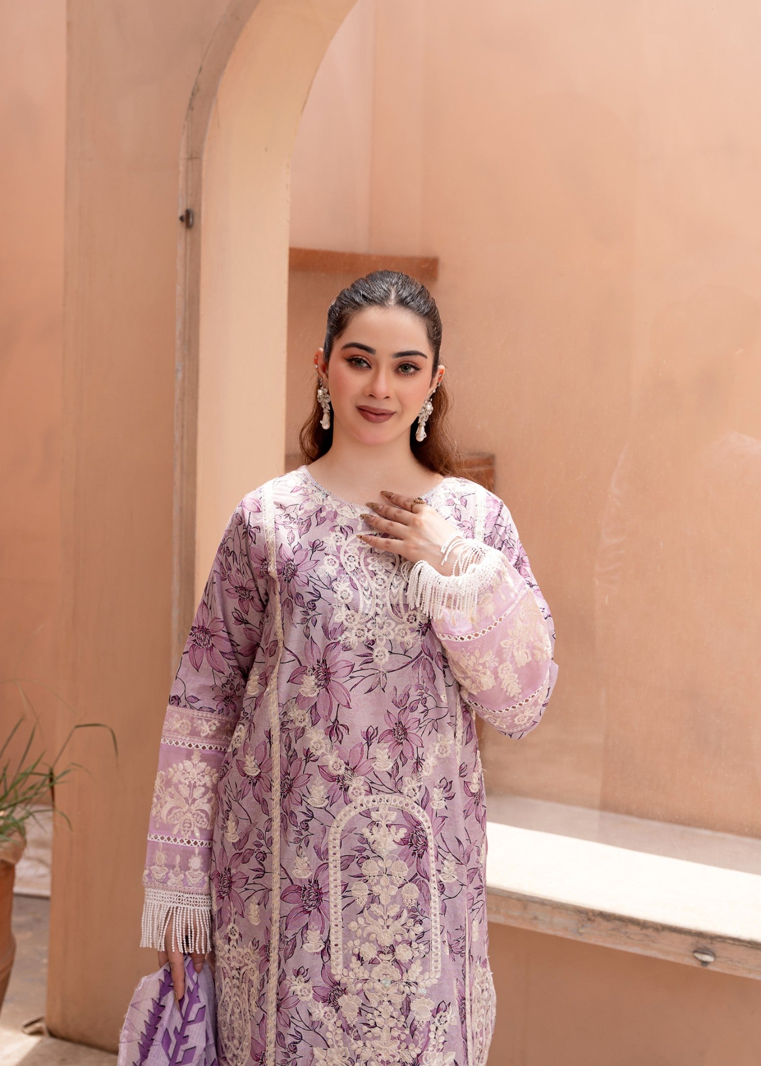 lawn Kurta Set in Mauve