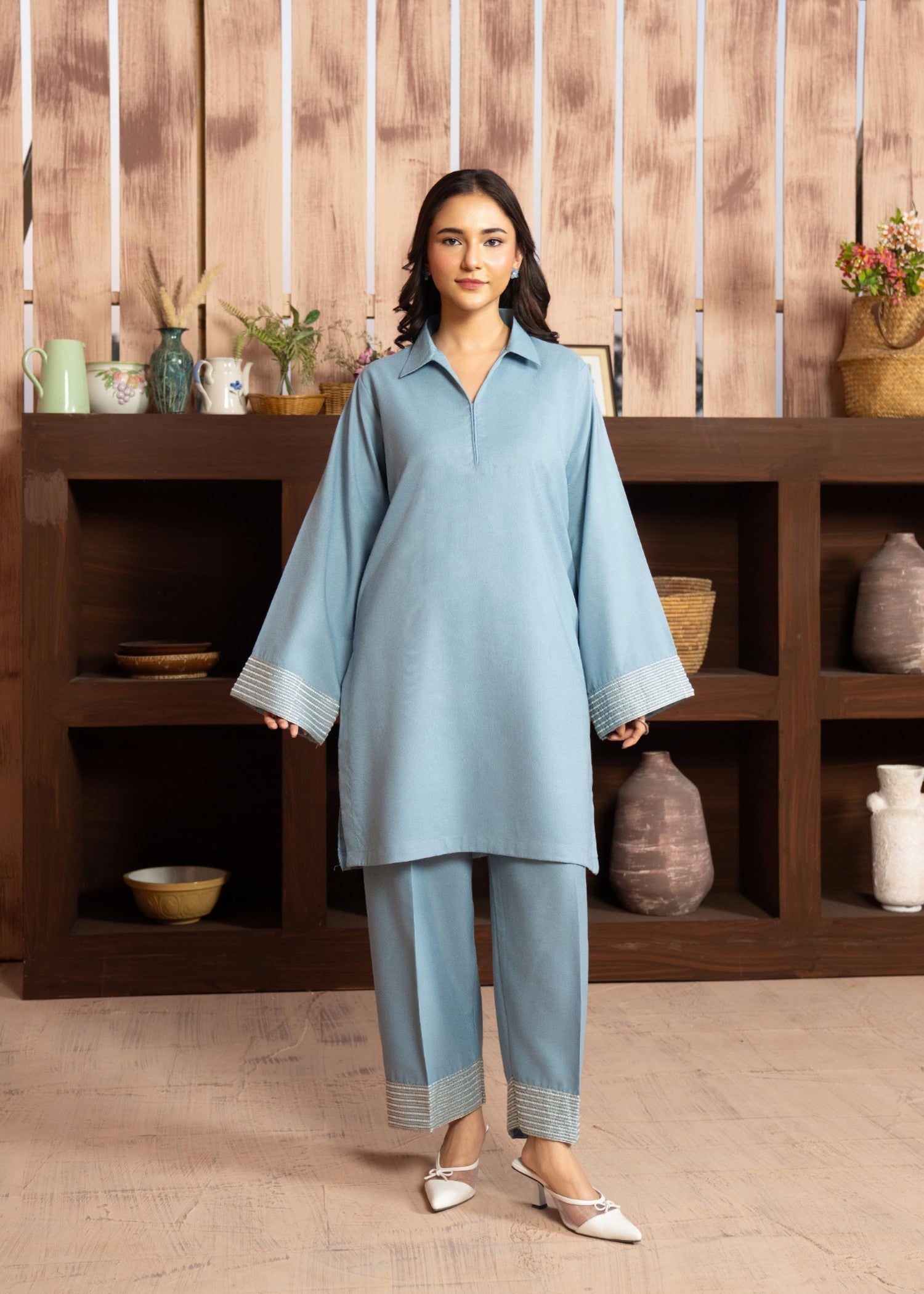 linen Kurta Set in Sky