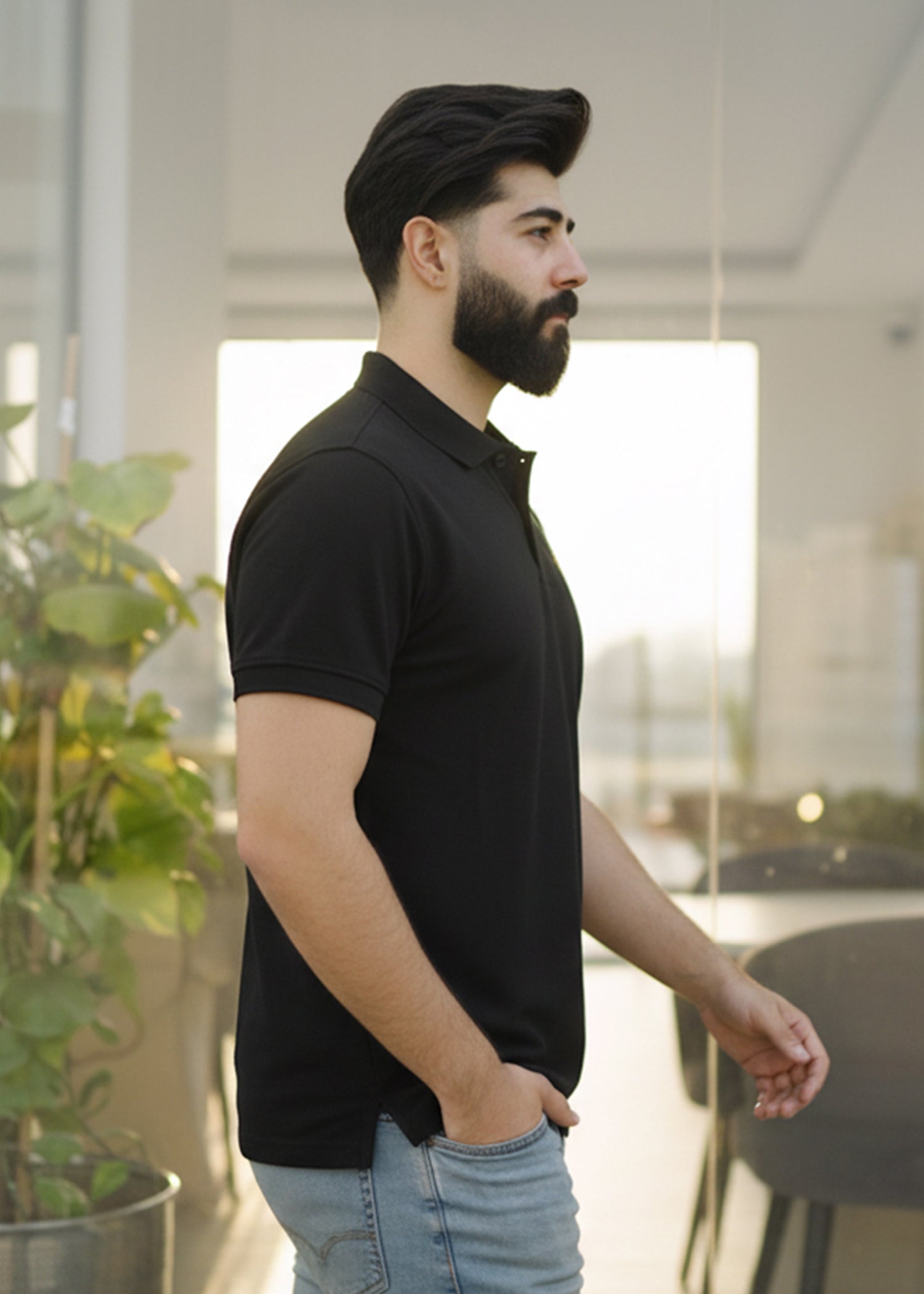 cambric cotton Polo Shirt in Black