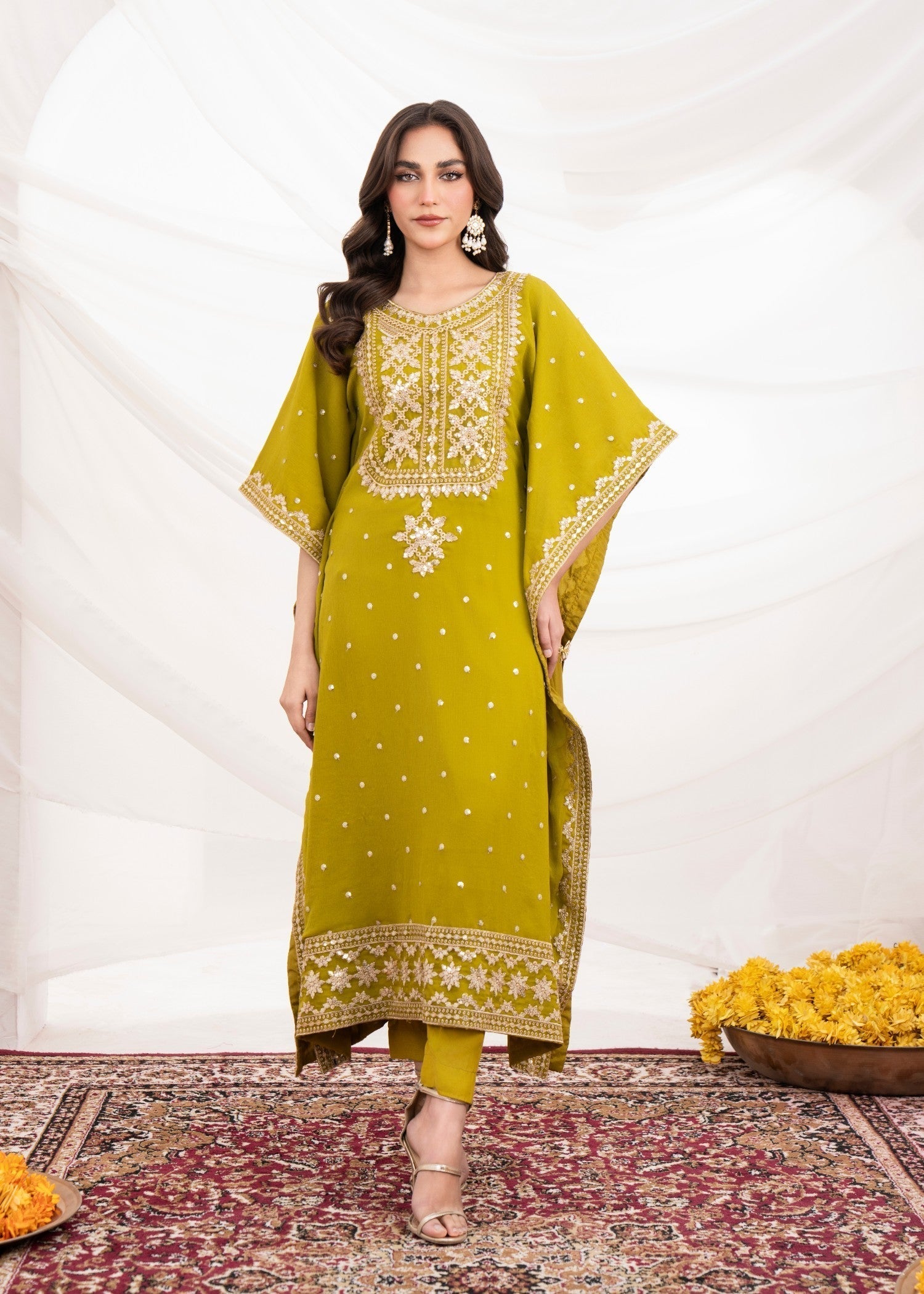 chiffon Kaftan in Olive green