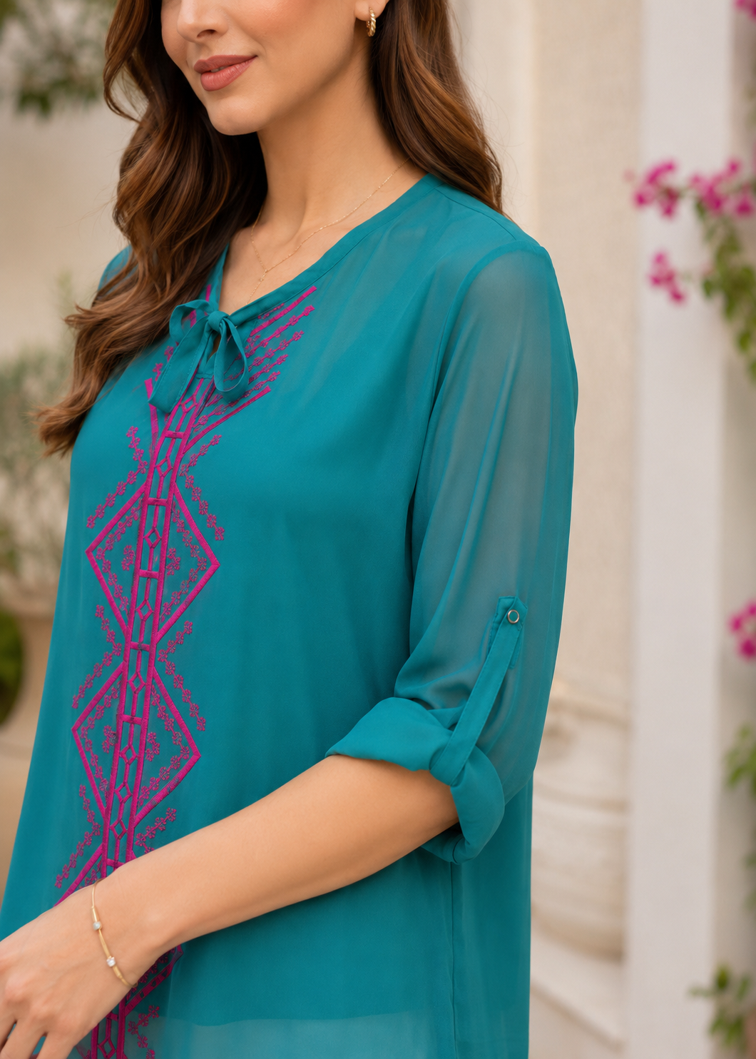 polyester chiffon Top in Teal
