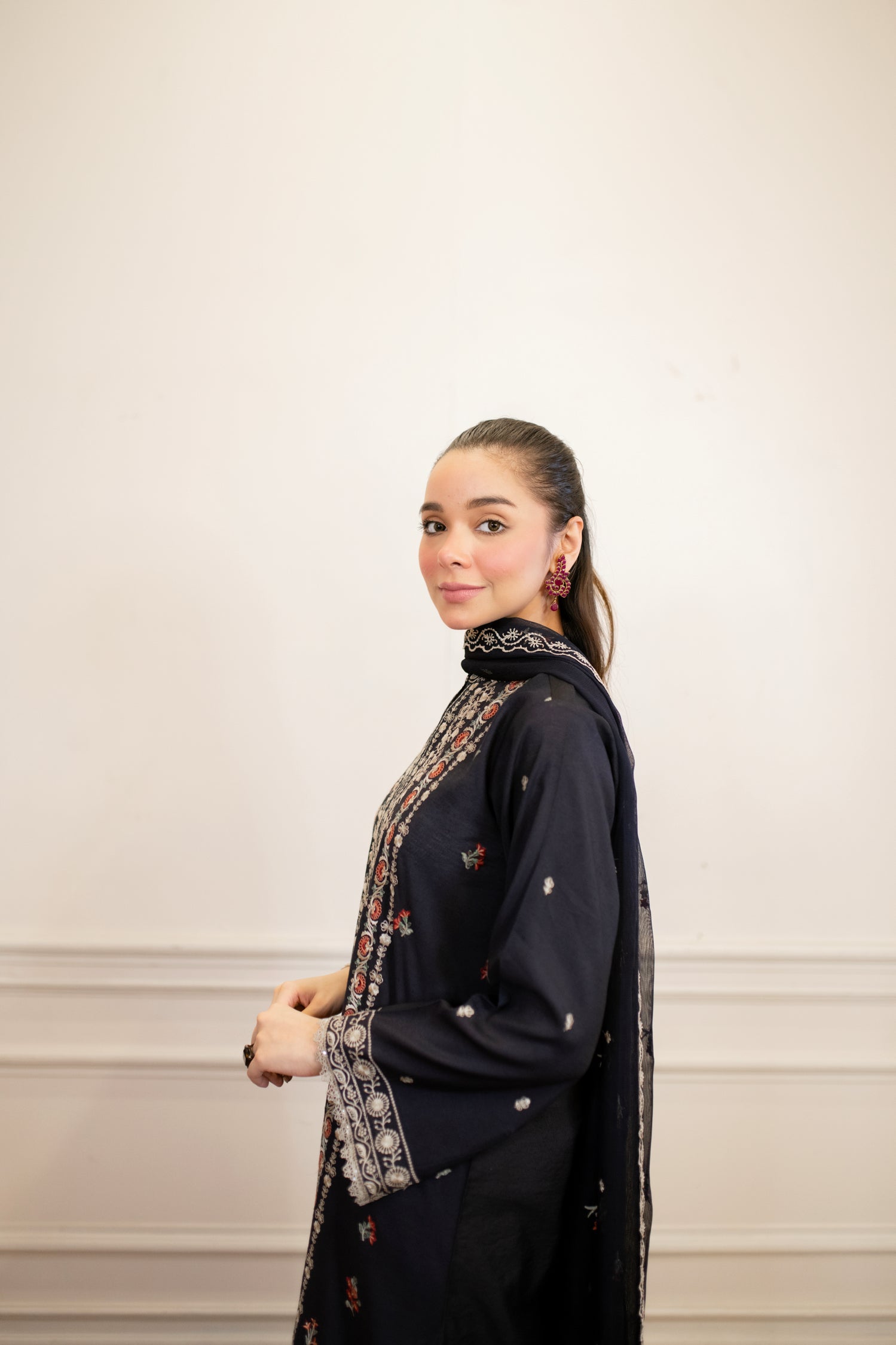 cotton net Kurta Set in Navy blue