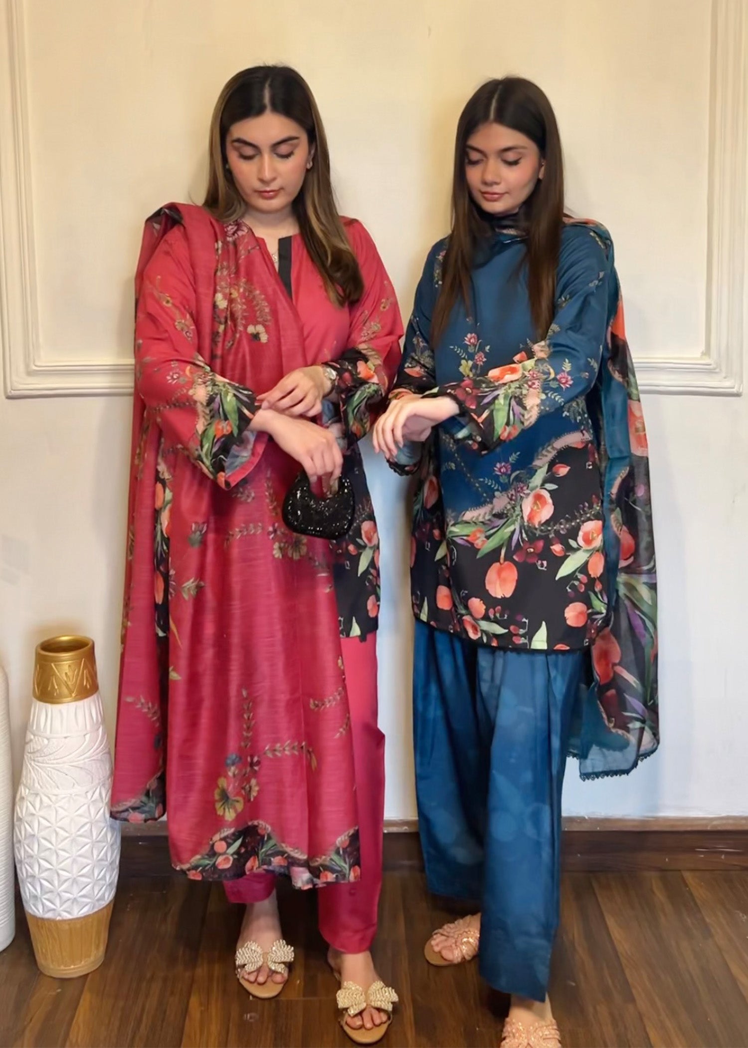 silk finish lawn Kurta Set in Steel teal