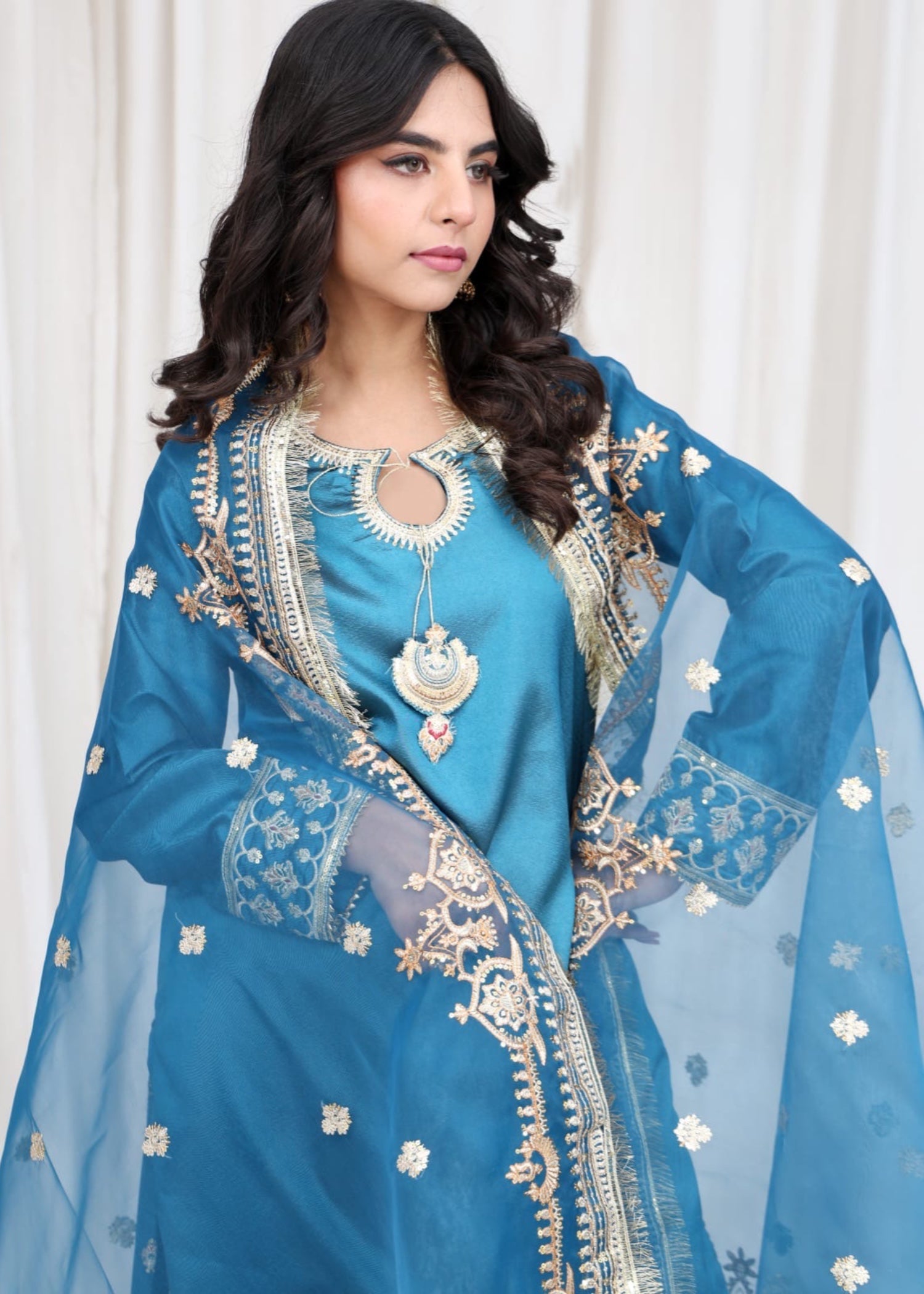 silk Kurta Set in Carolina blue