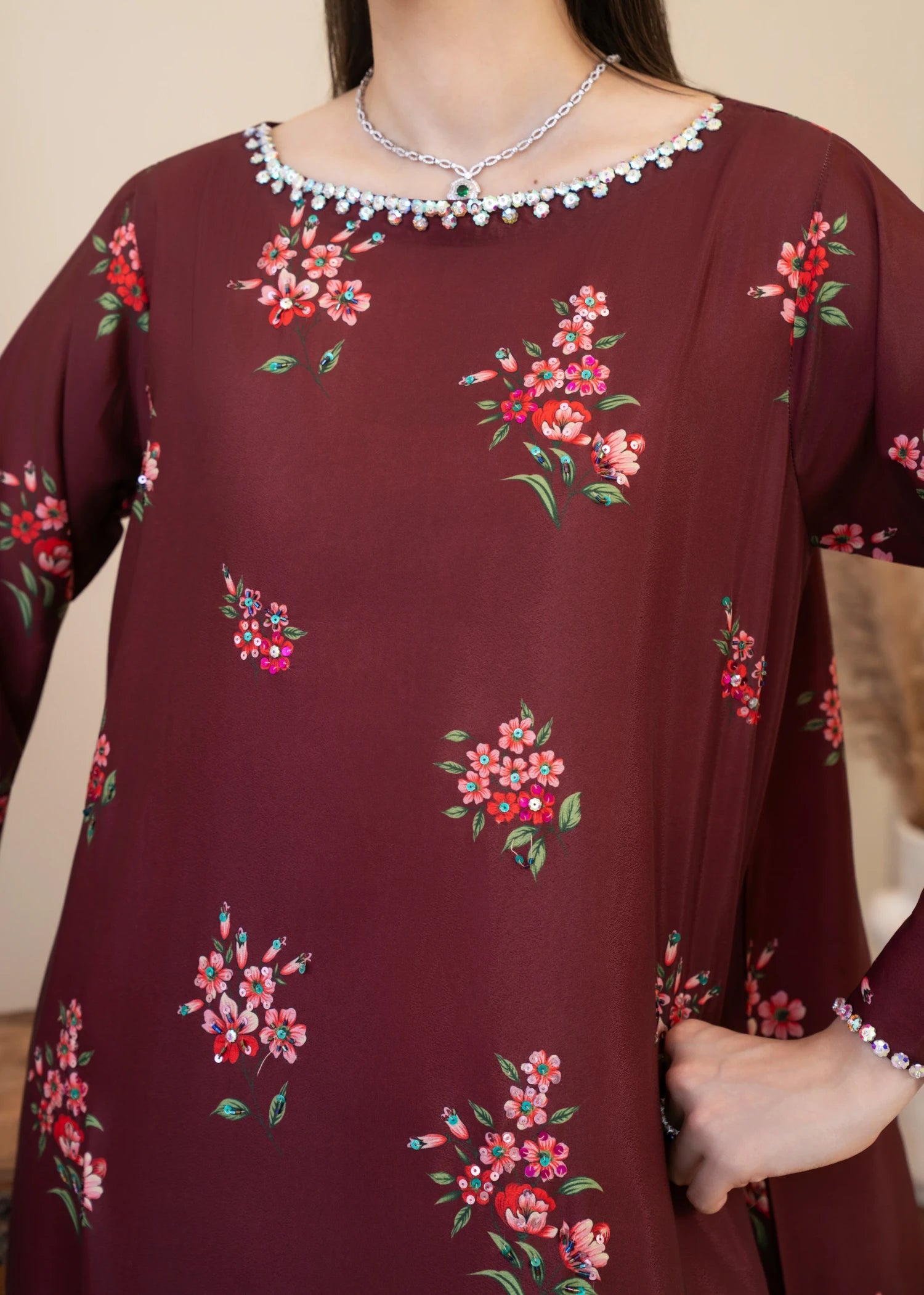 silk grip Kurta Set in Maroon