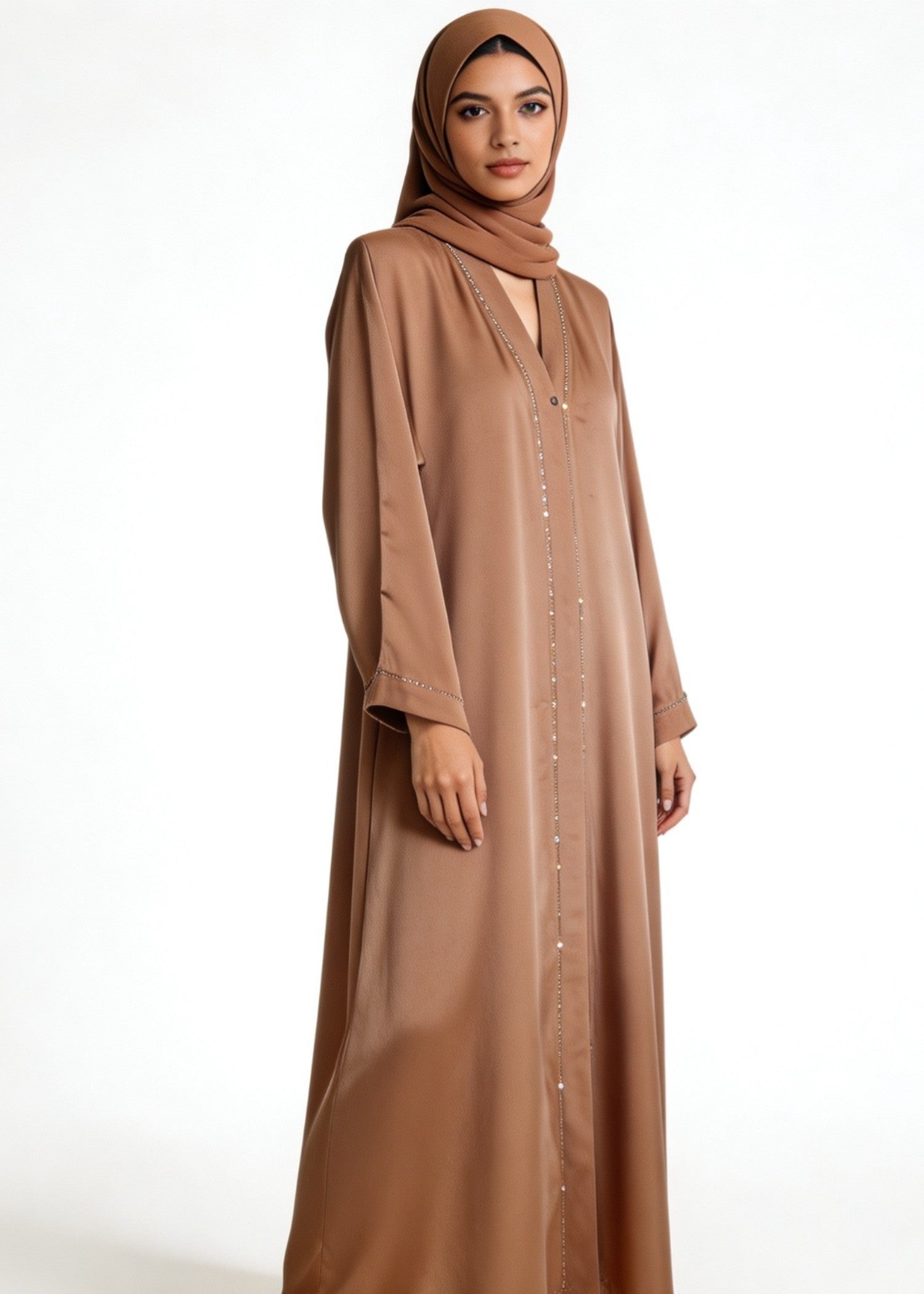 silk Abaya in Camel brown