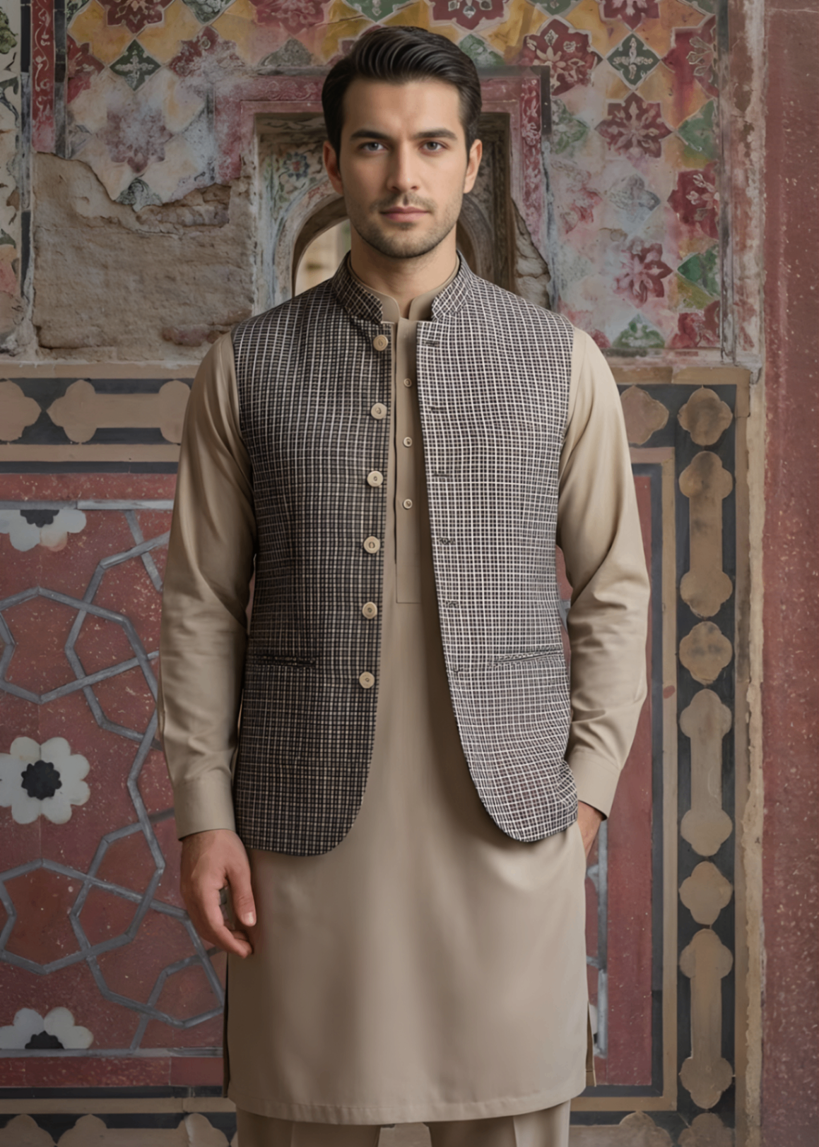 yarn dyed Waistcoat in Light grey