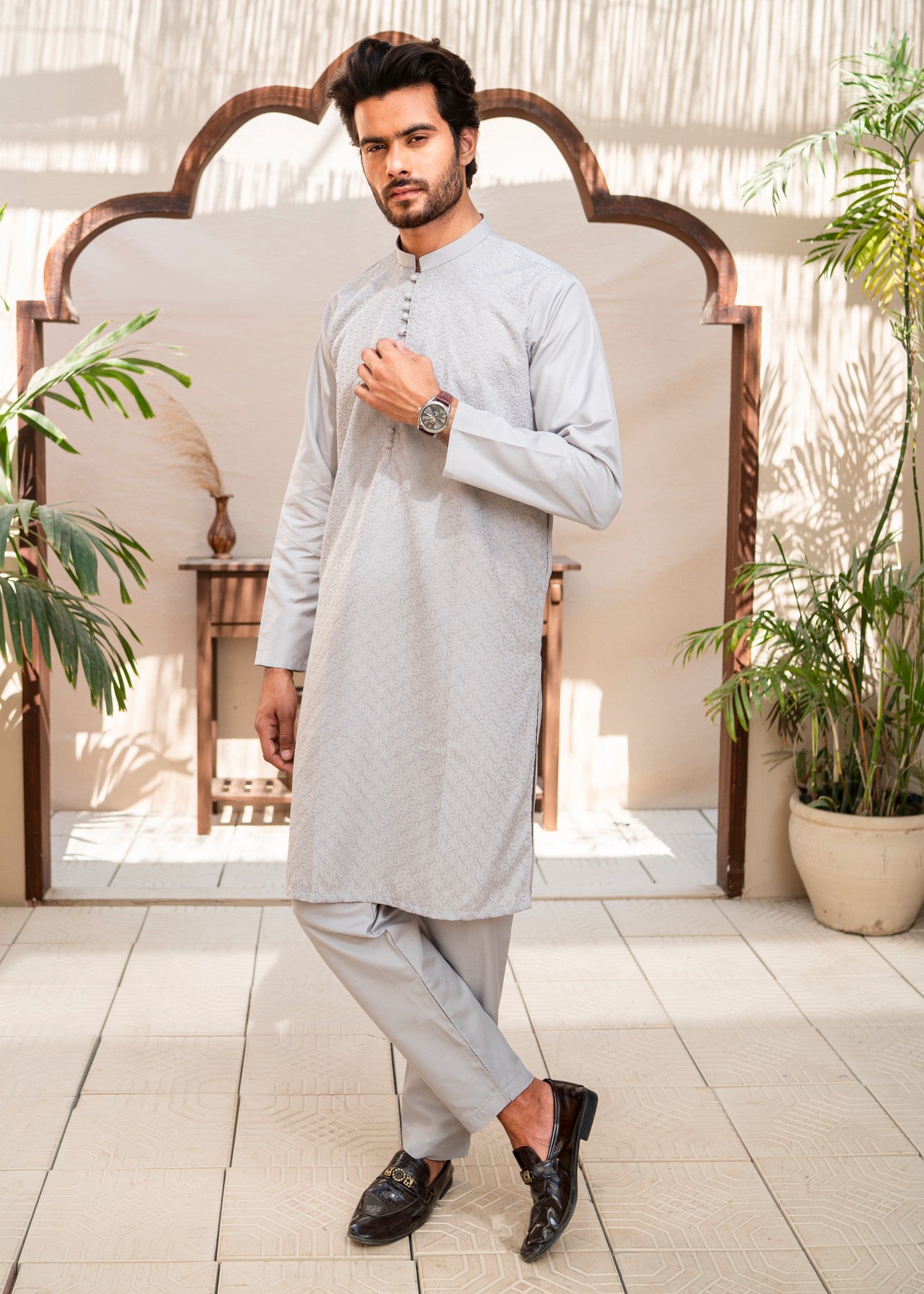 wash & wear Shalwar Kameez in Pastel grey by Dress Club