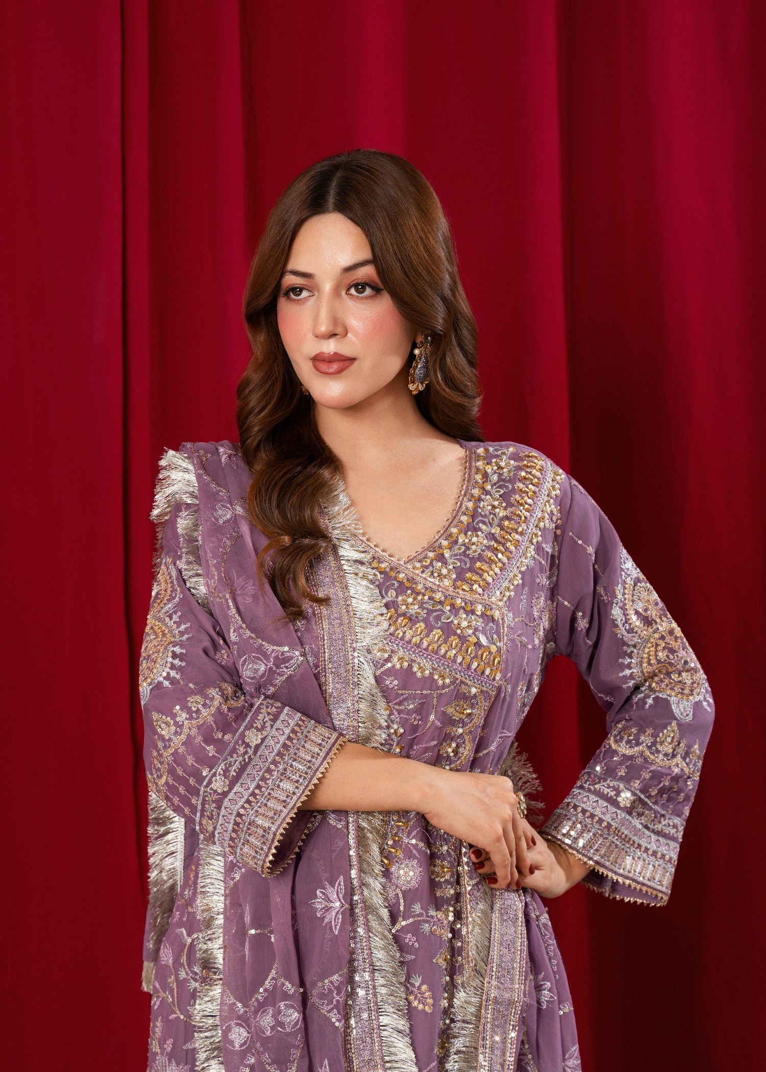 chiffon Gharara in Mauve