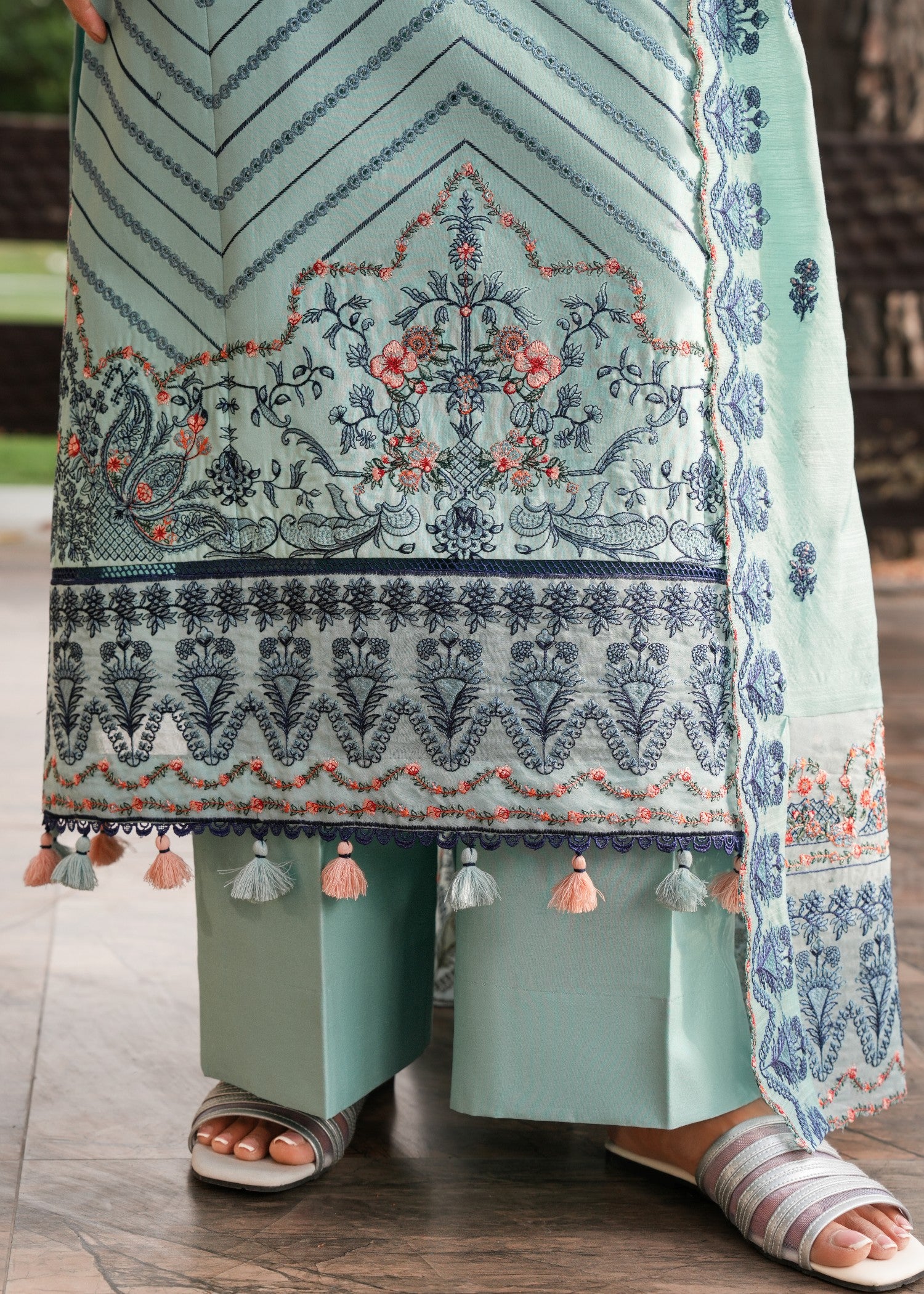 cotton Kurta Set in Navy blue, pastel green