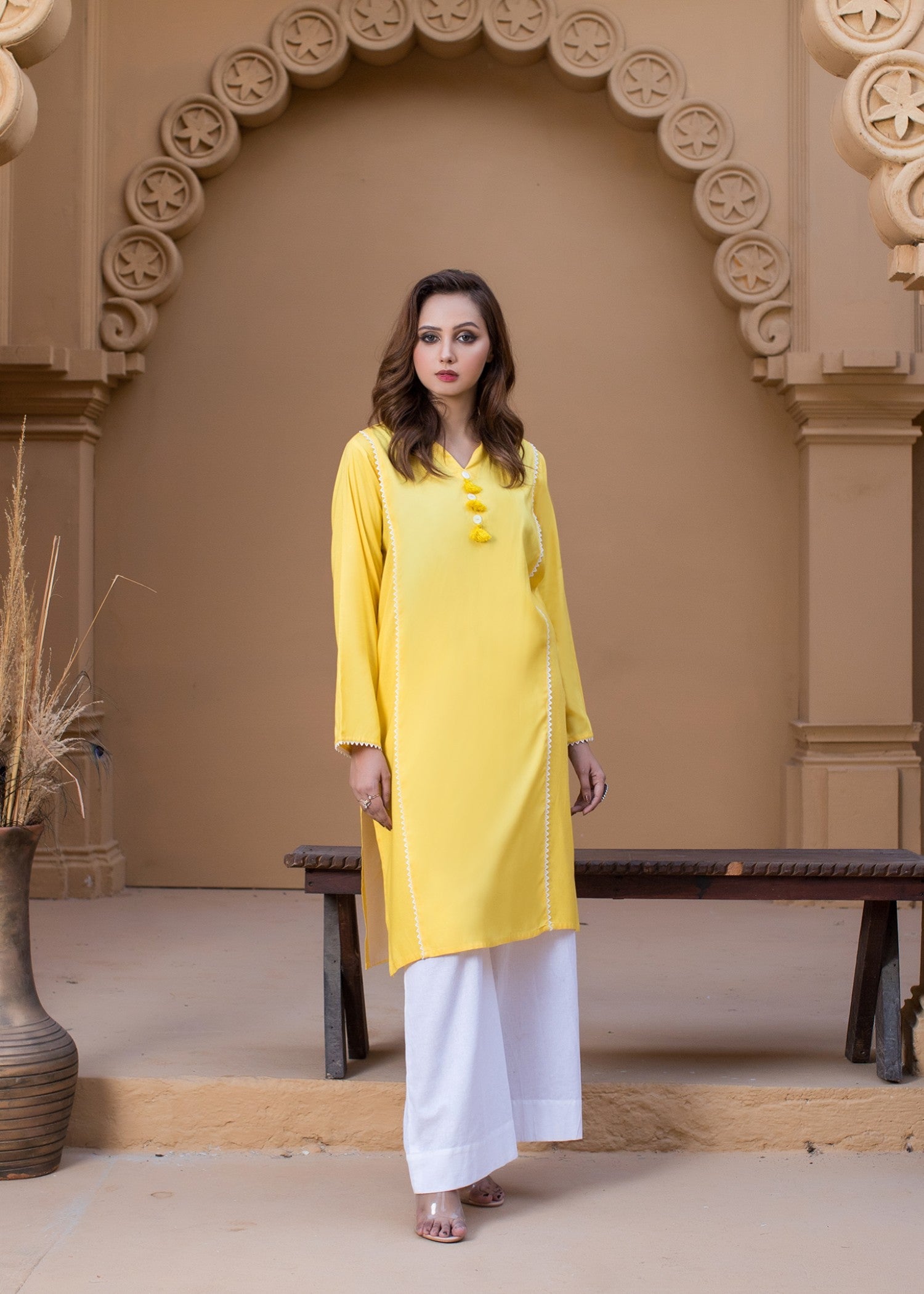 cotton viscose Kurti in Yellow