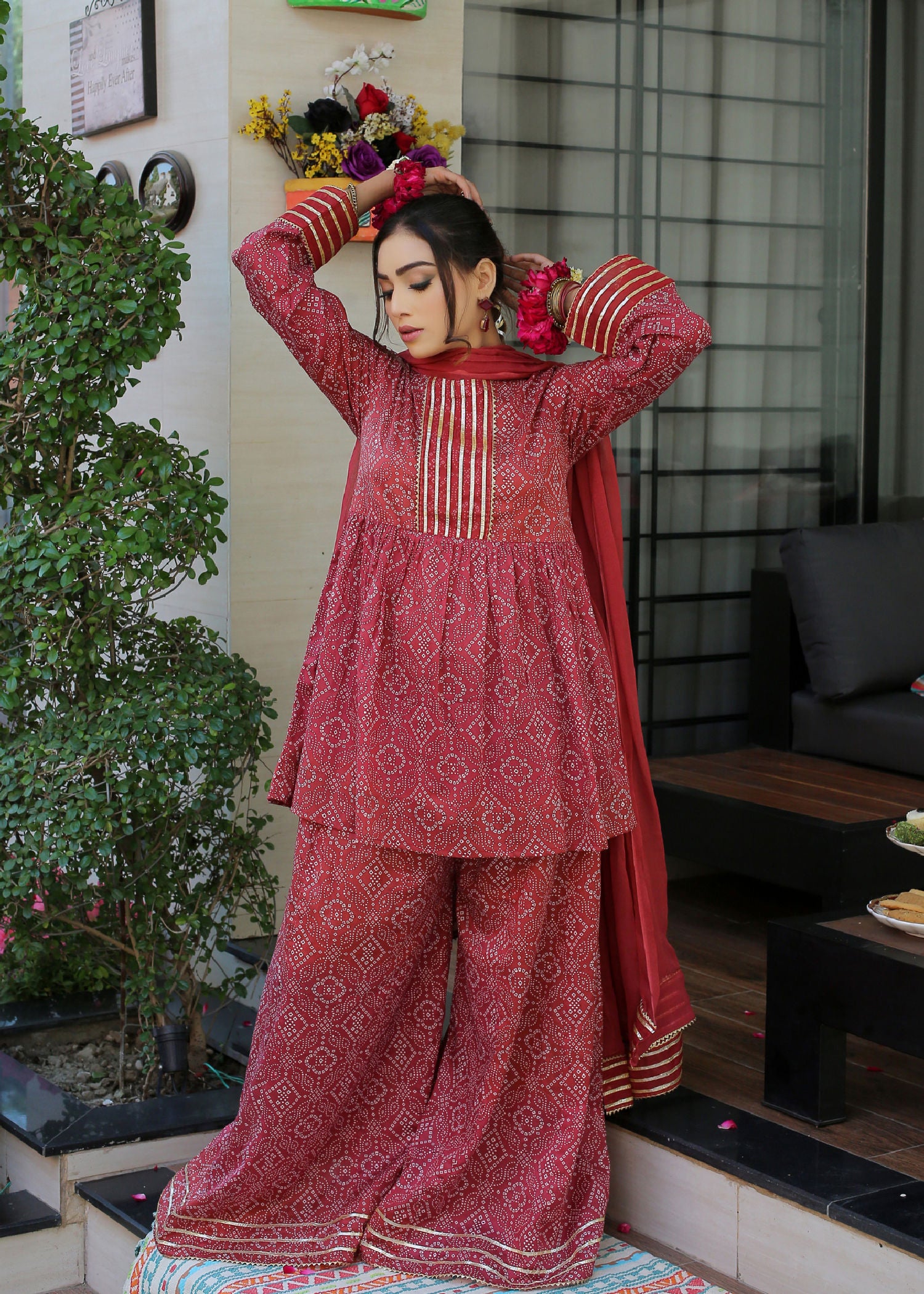 lawn Sharara in Maroon