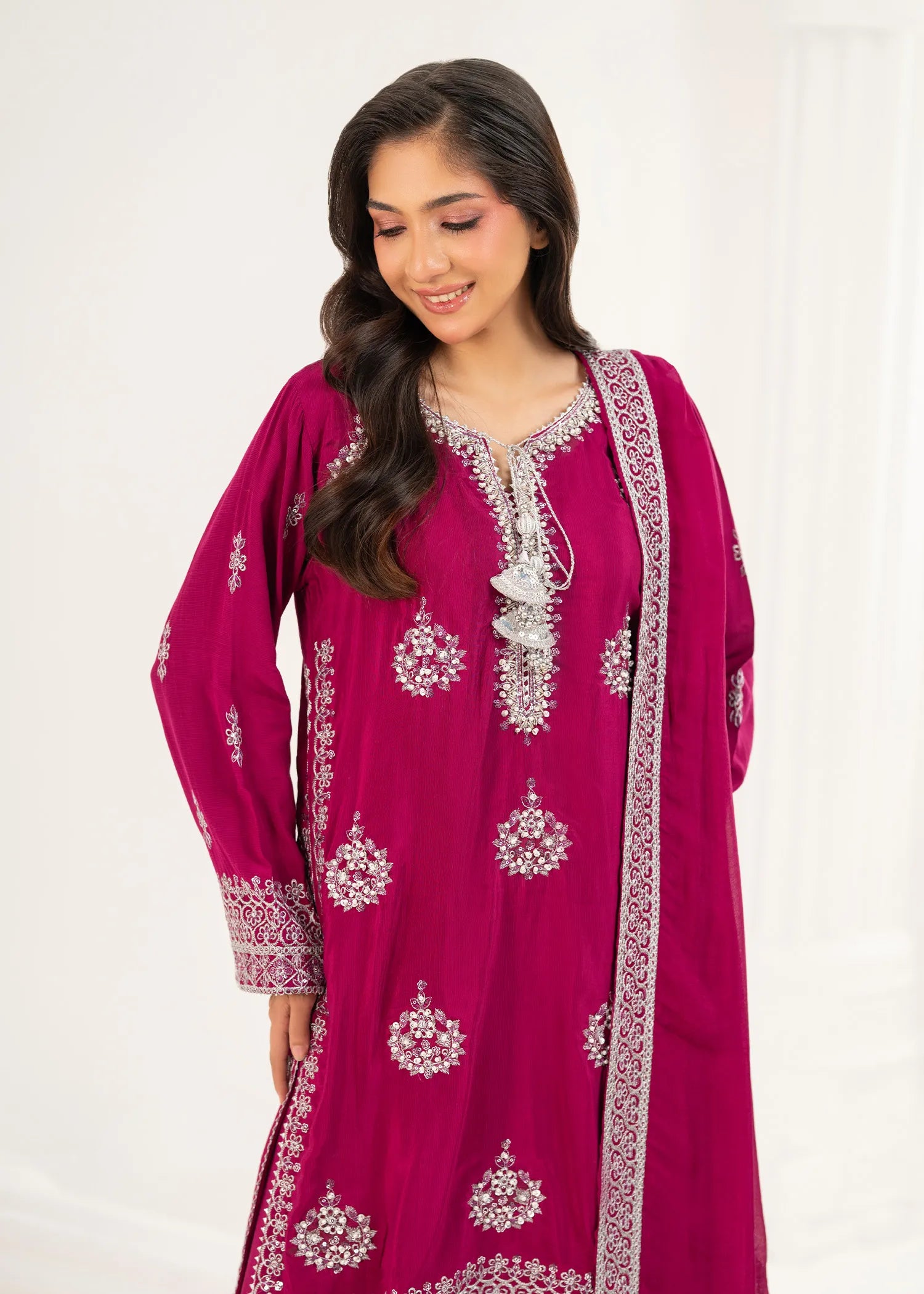 silk Kurta Set in Deep pink