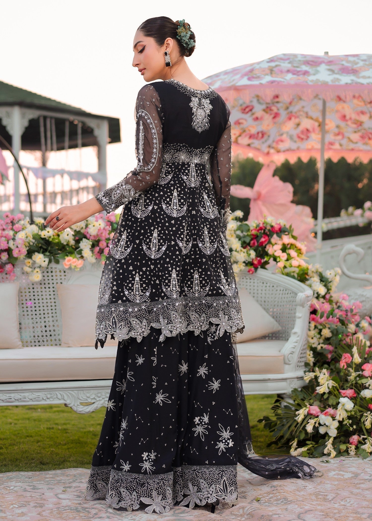 organza Sharara in Black