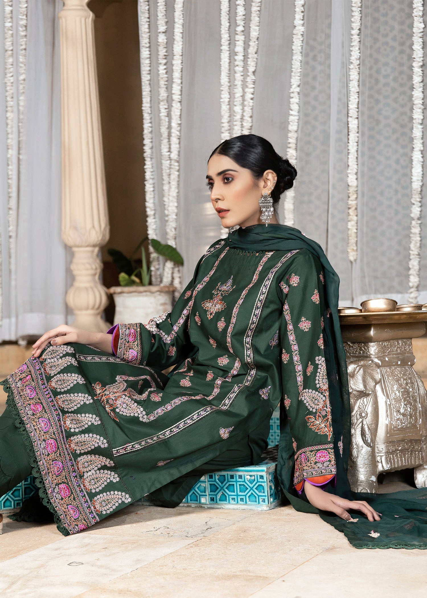cotton dobby Kurta Set in Emerald green