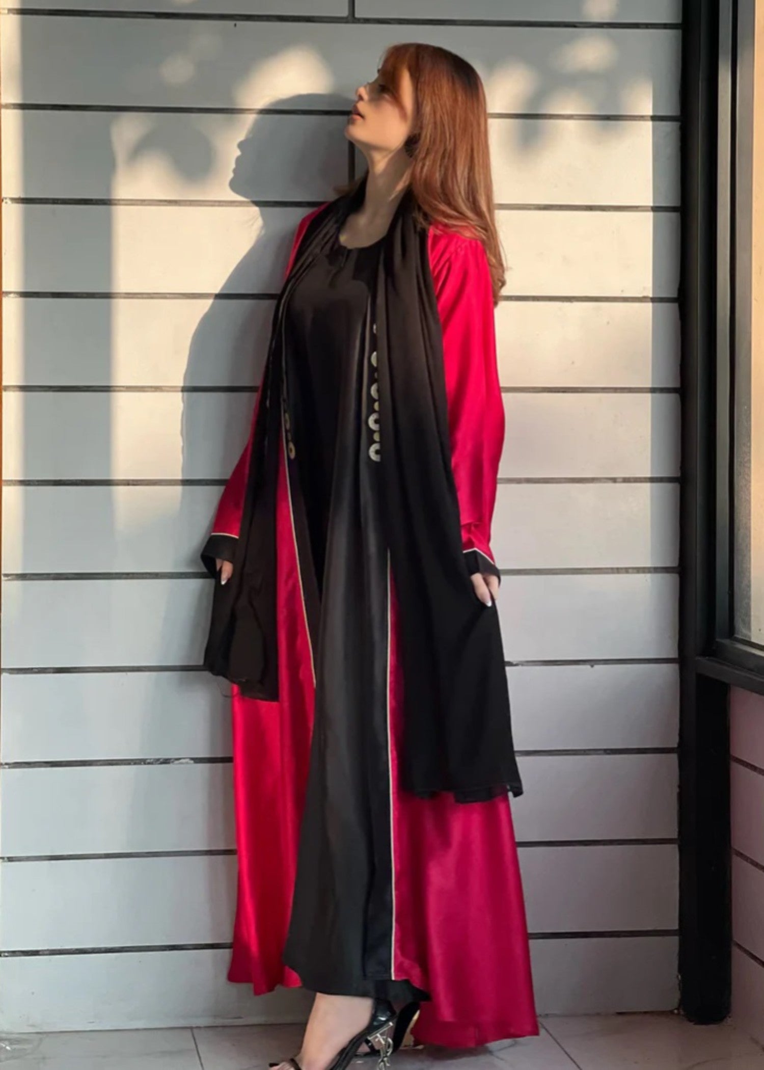 silk Abaya in Rose red