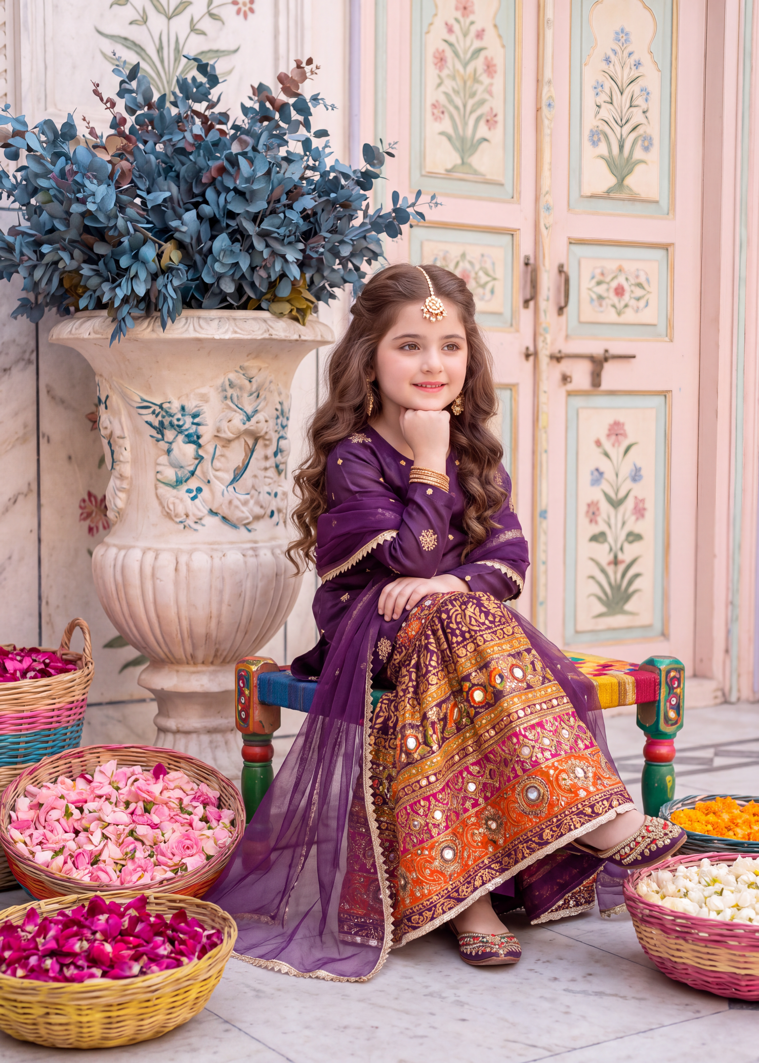 kattan silk Gharara in Purple, multi
