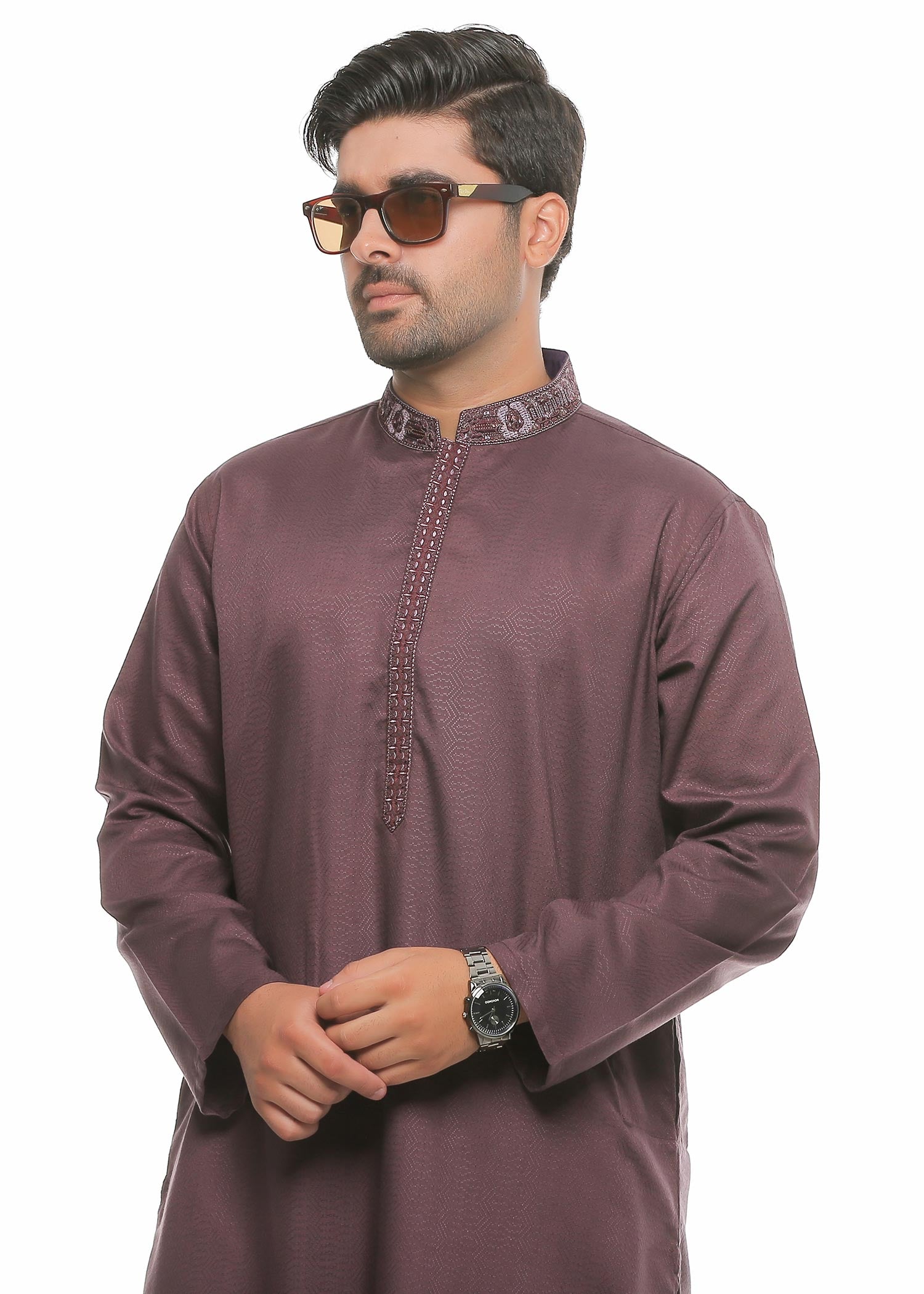 textured wash & wear Shalwar Kameez in Purple