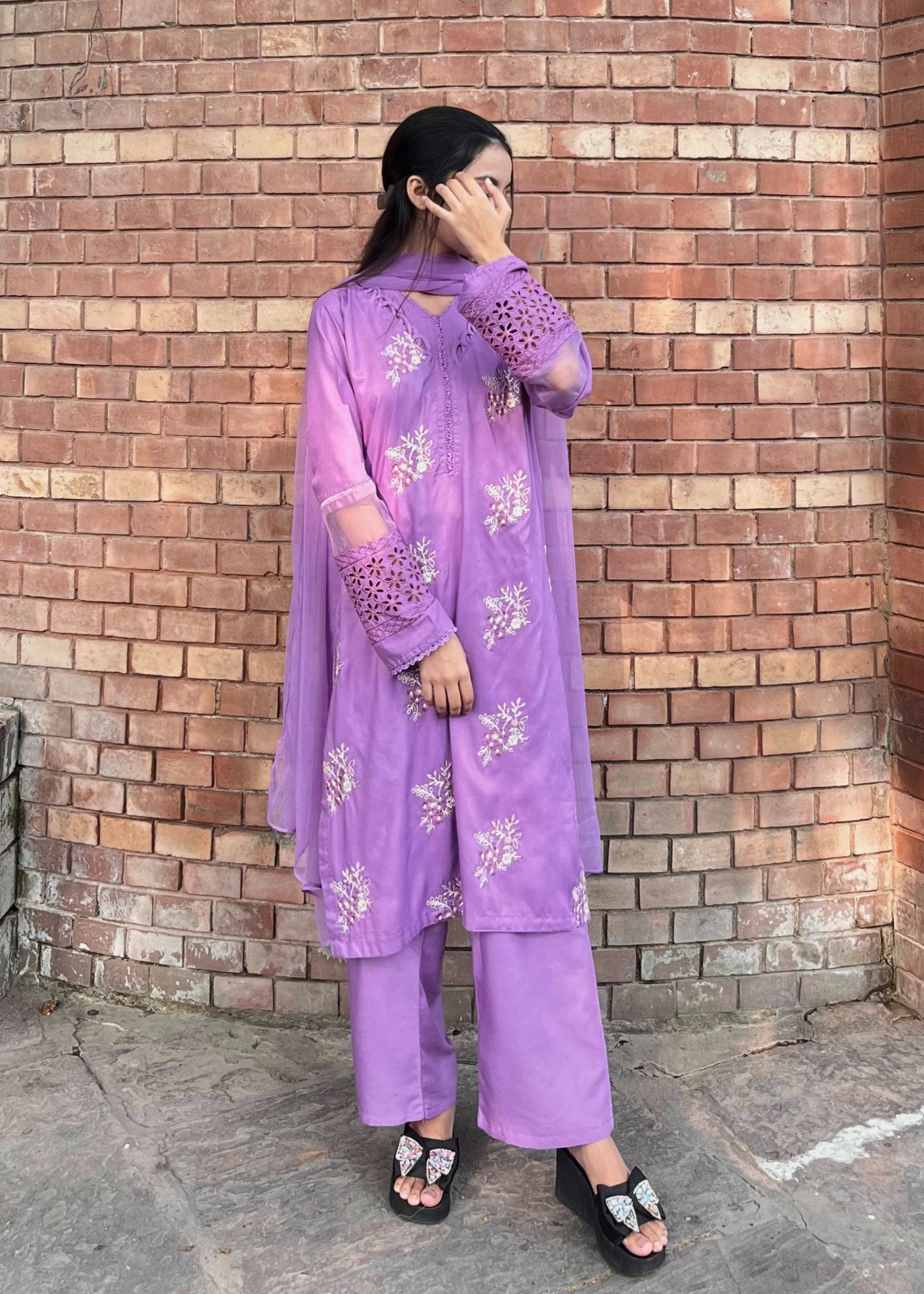 linen Kurta Set in Electric purple