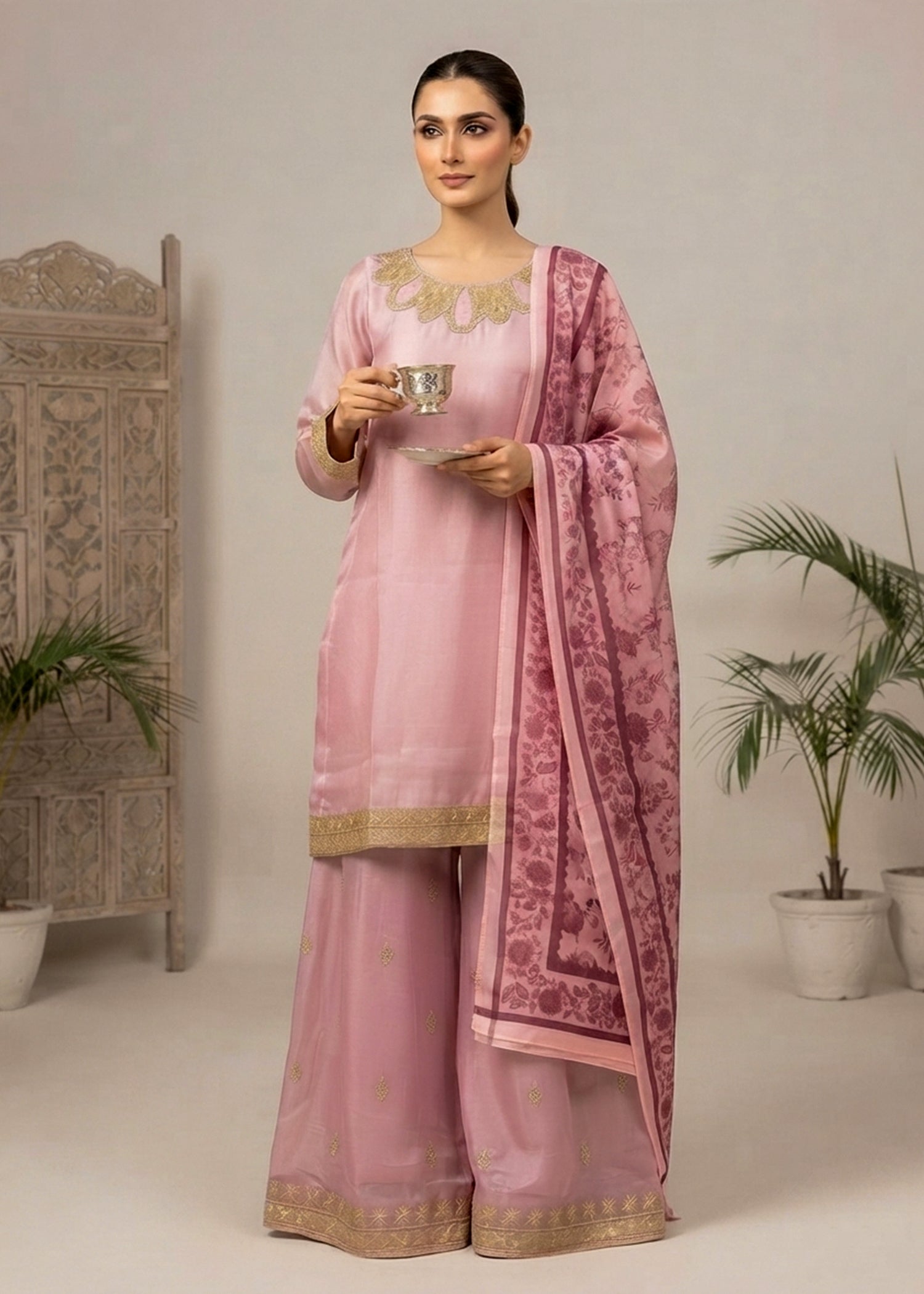 silk Kurta Set in Pastel pink