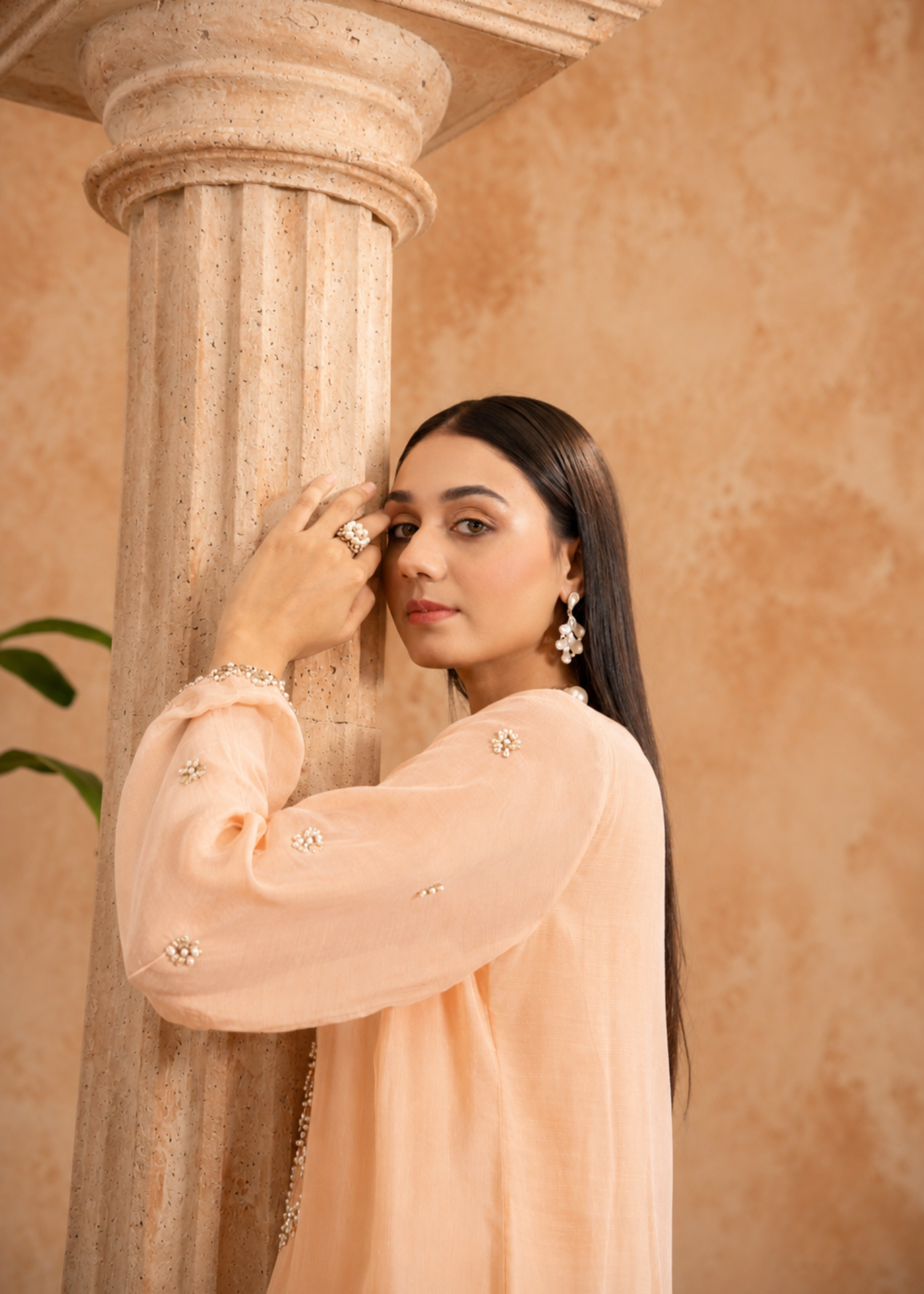 raw silk Kurta Set in Peach orange