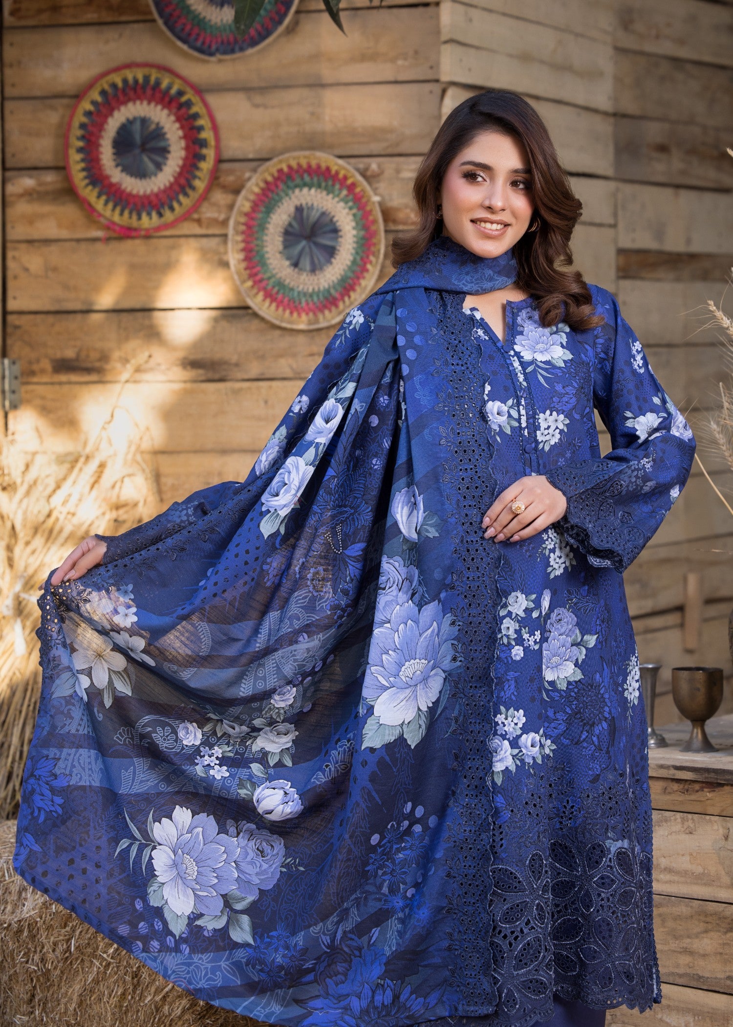 khaddar Kurta Set in Blue