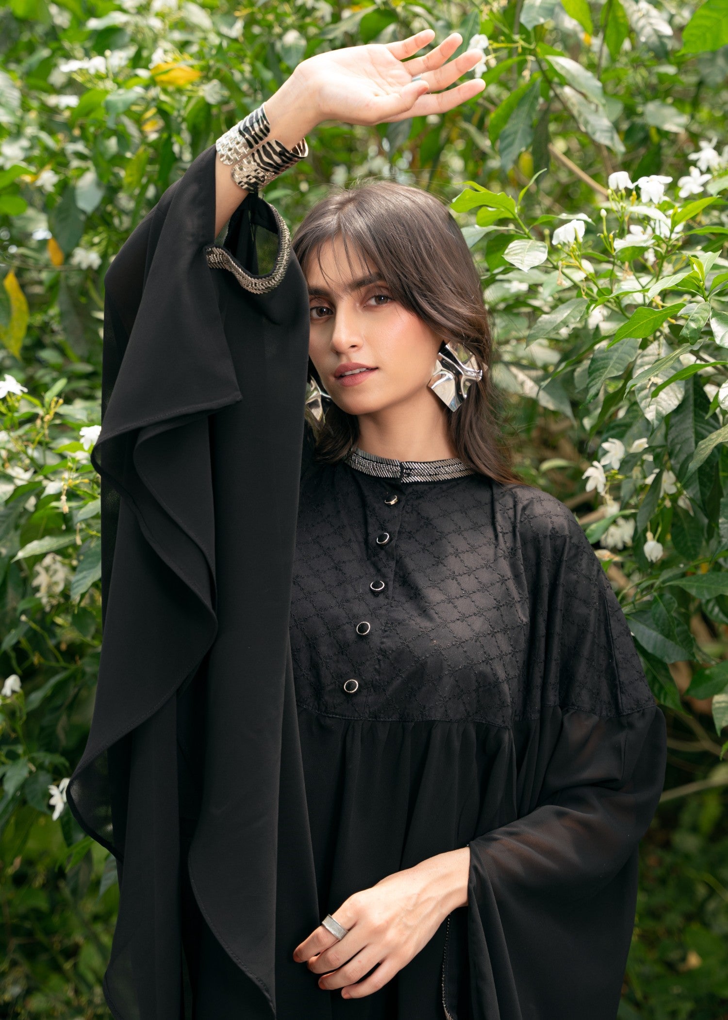 chikankari cotton Kaftan in Black