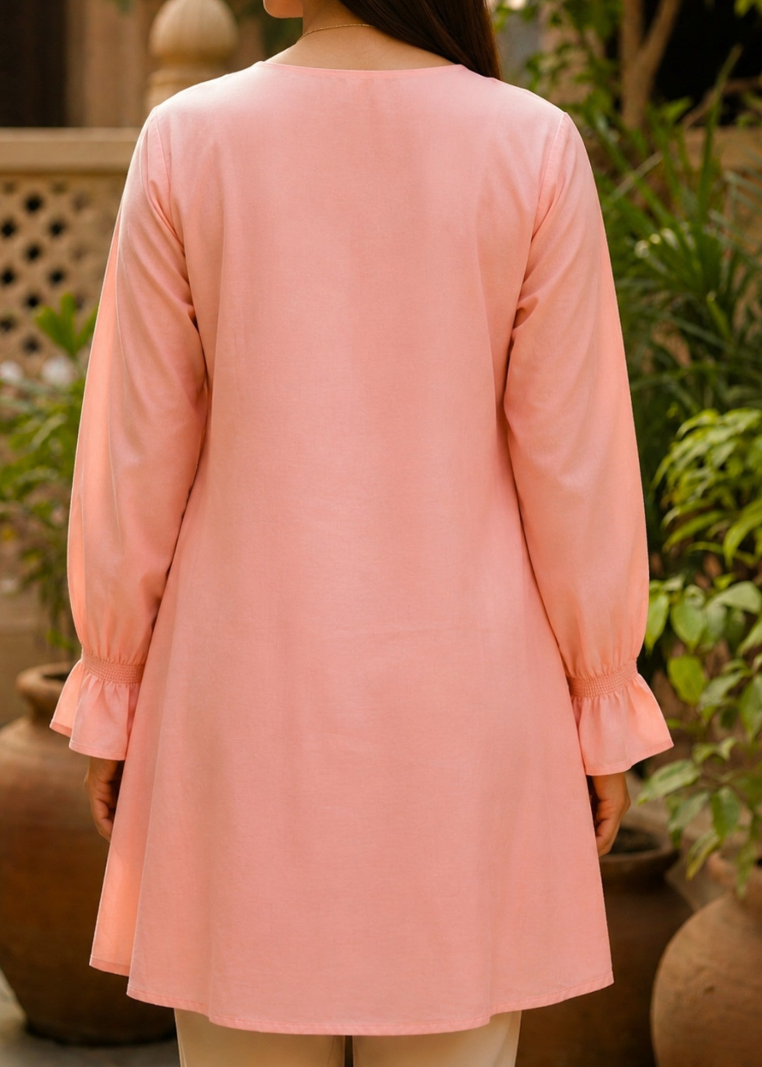 lawn cotton Tunic in Peach pink