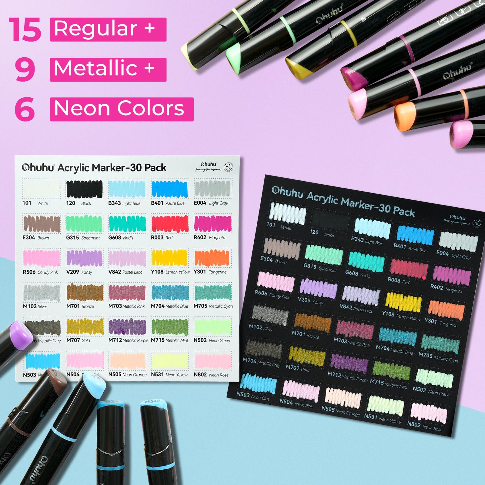 30 Vibrant Colors Acrylic Paint Pens - Dual Tips, Waterproof & Lightfast Markers
