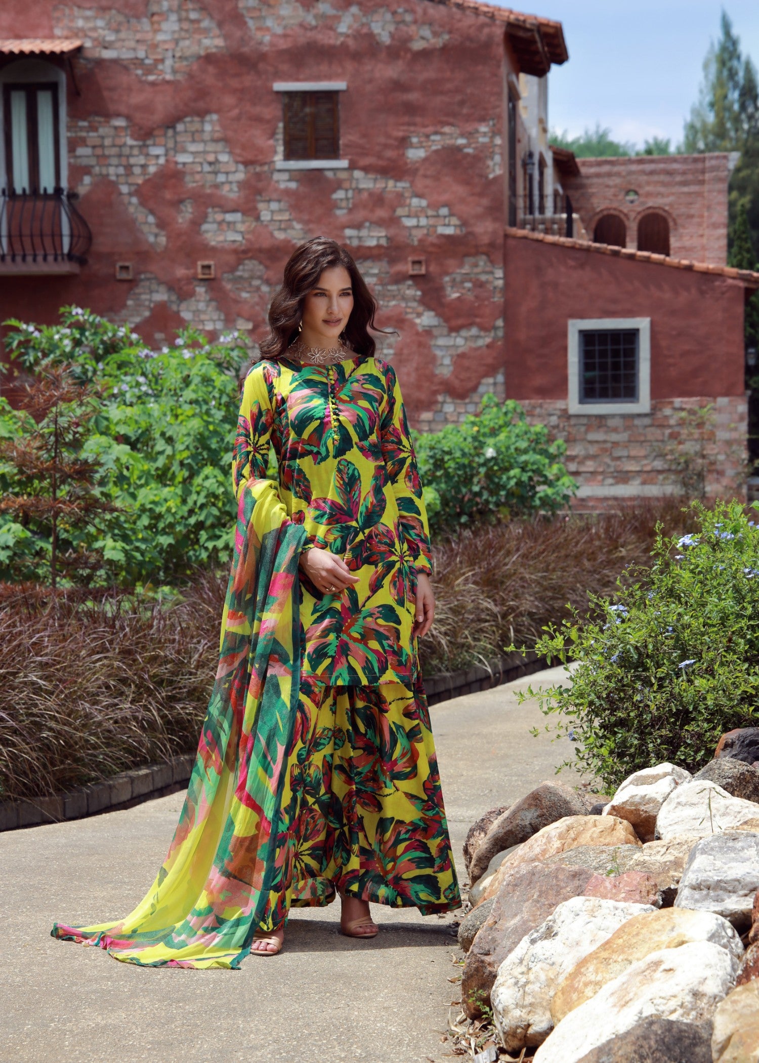 lawn Sharara in Pale yellow