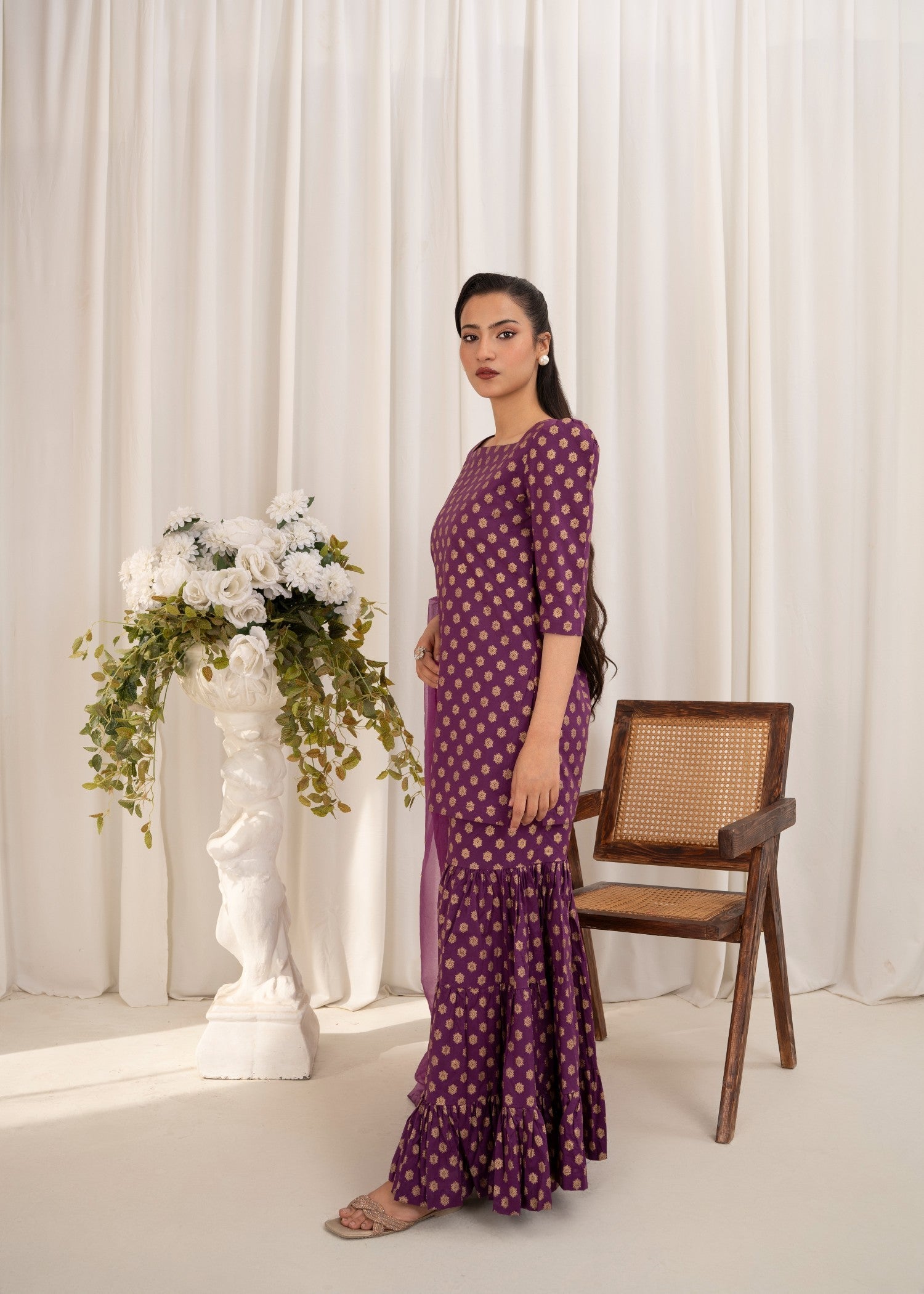lawn Gharara in Purple