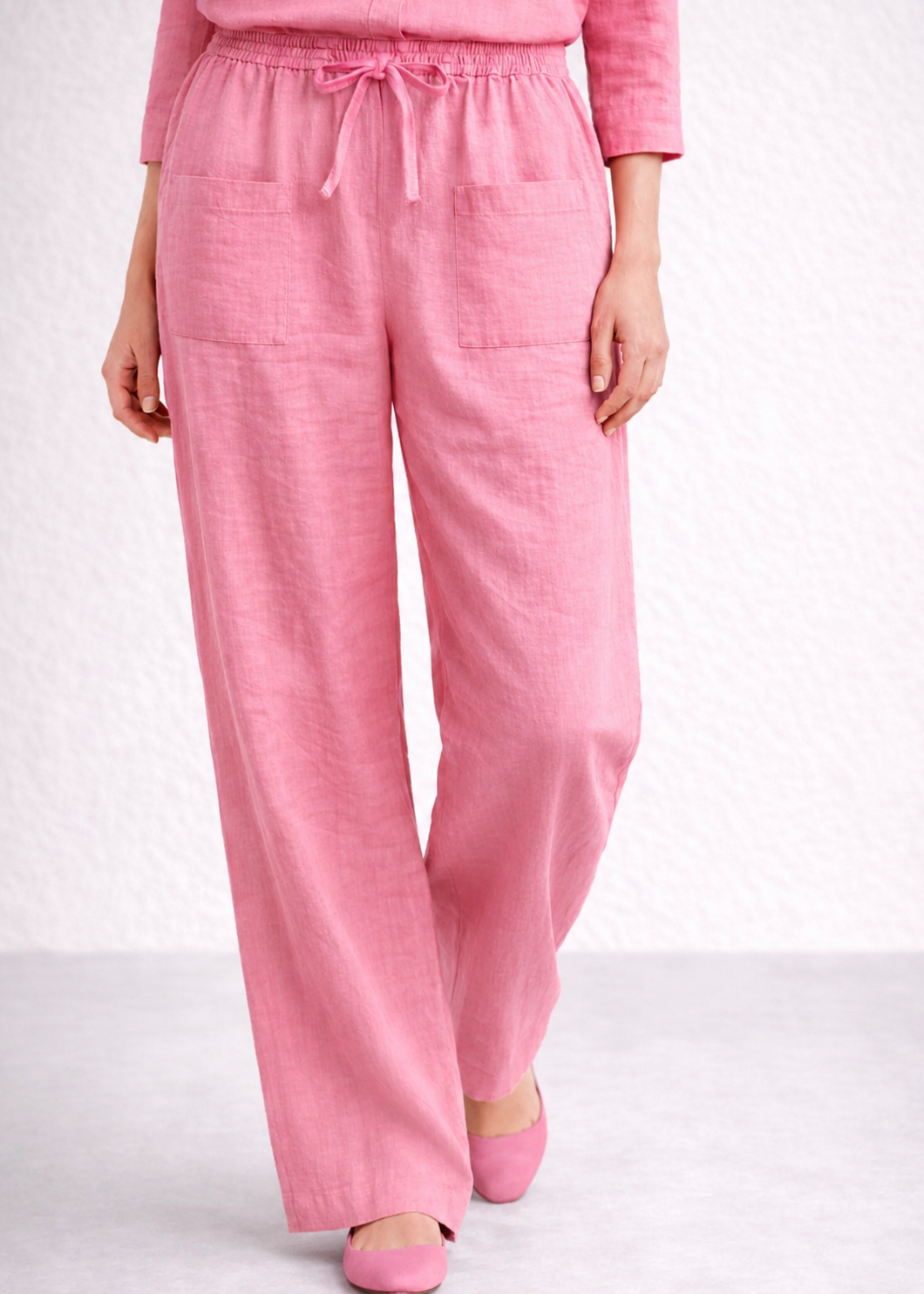 seersucker Trousers in Cherry blossom pink