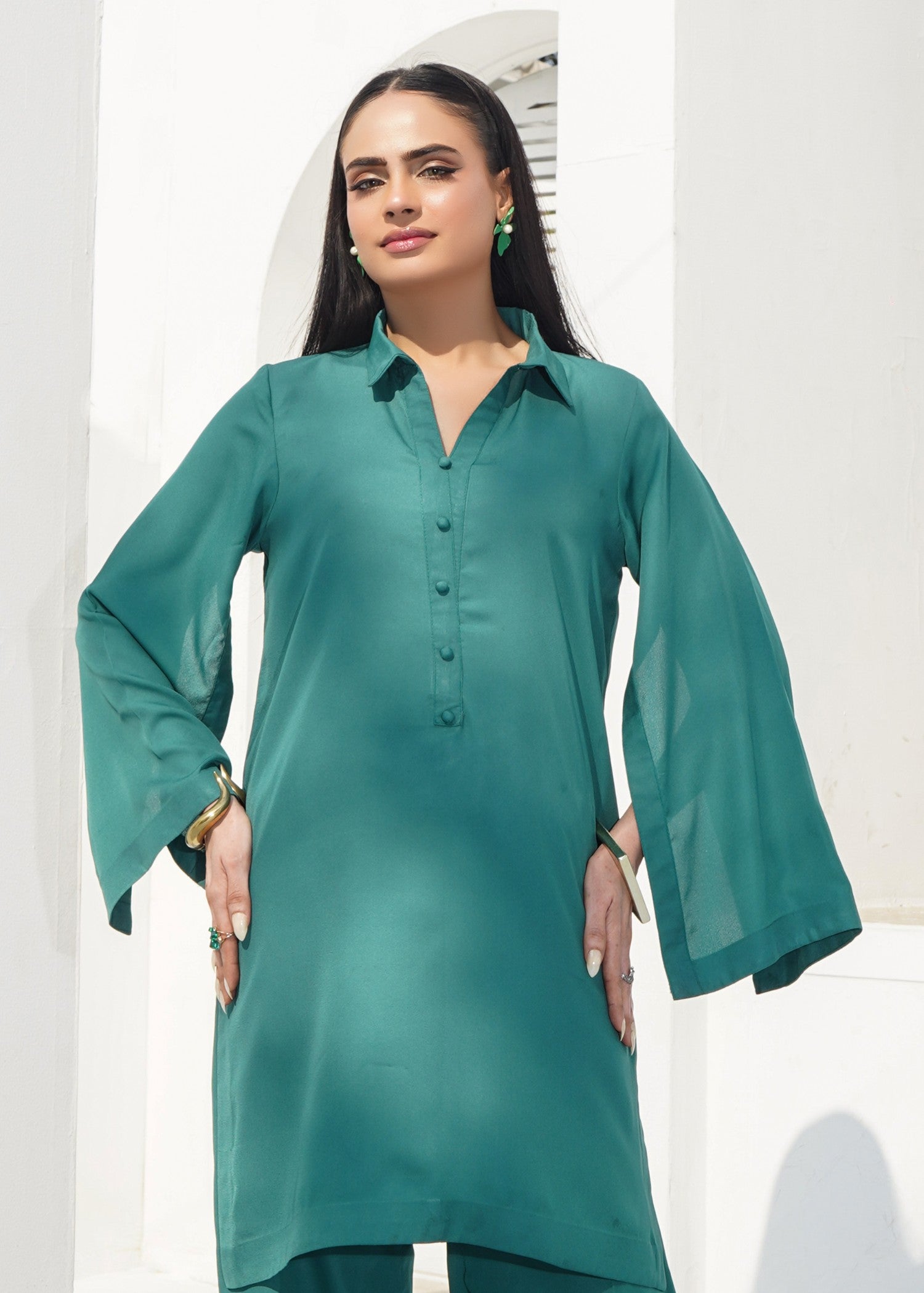 silk georgette Co Ord Sets in Teal