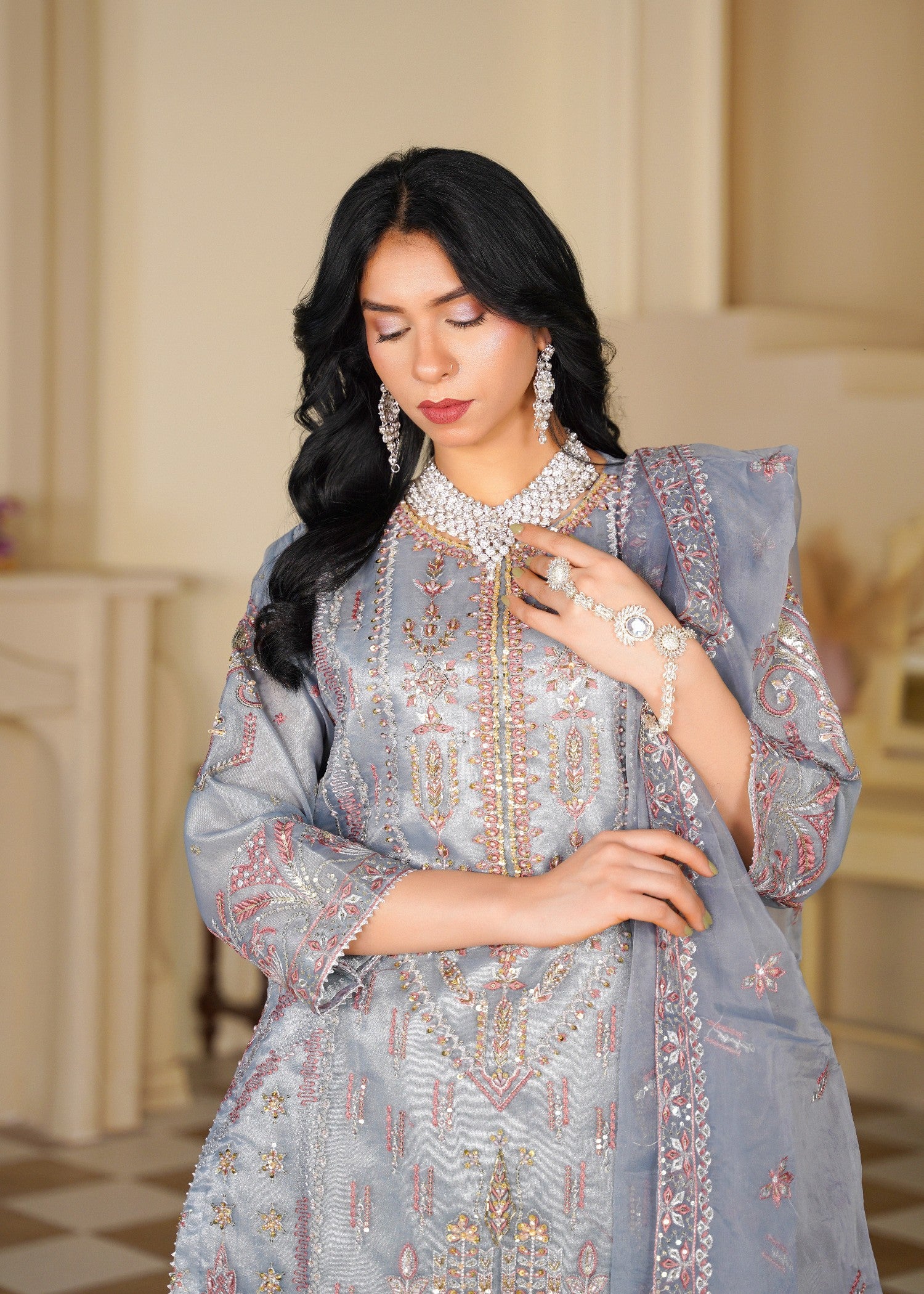 organza Sharara in Steal grey, silver