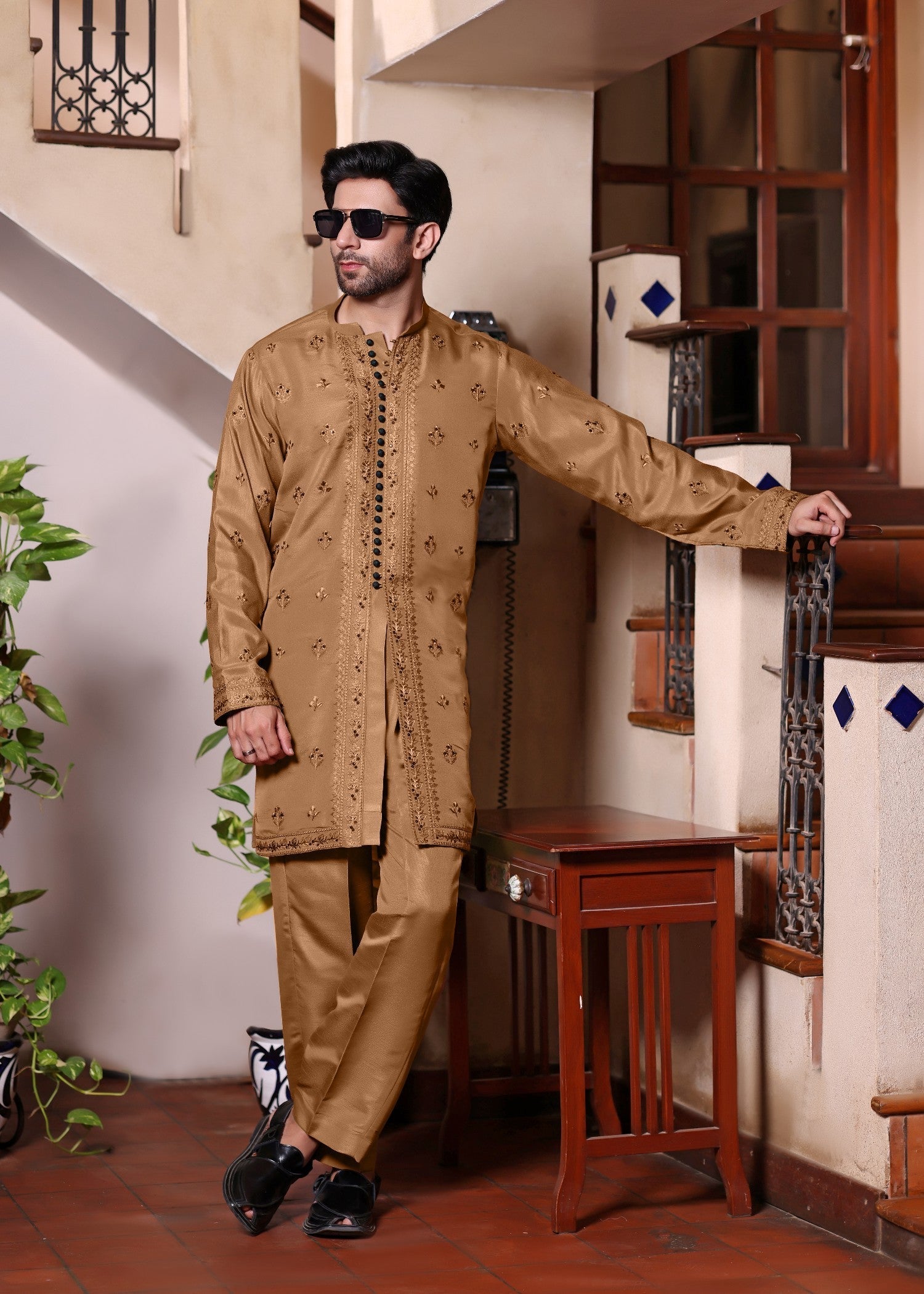 pk raw silk Kurta Set in Tangerine