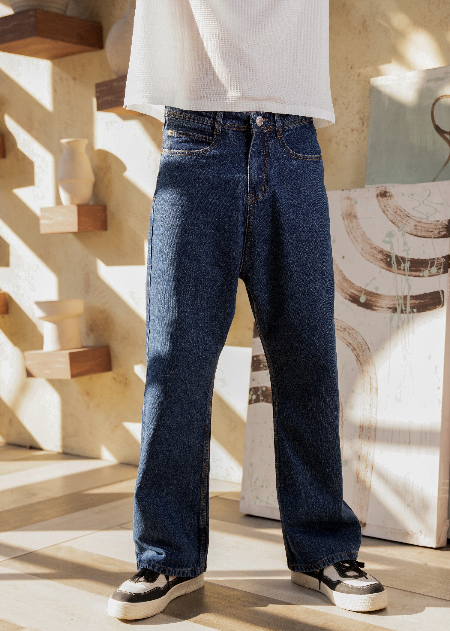cotton Jeans in Dark blue, navy blue