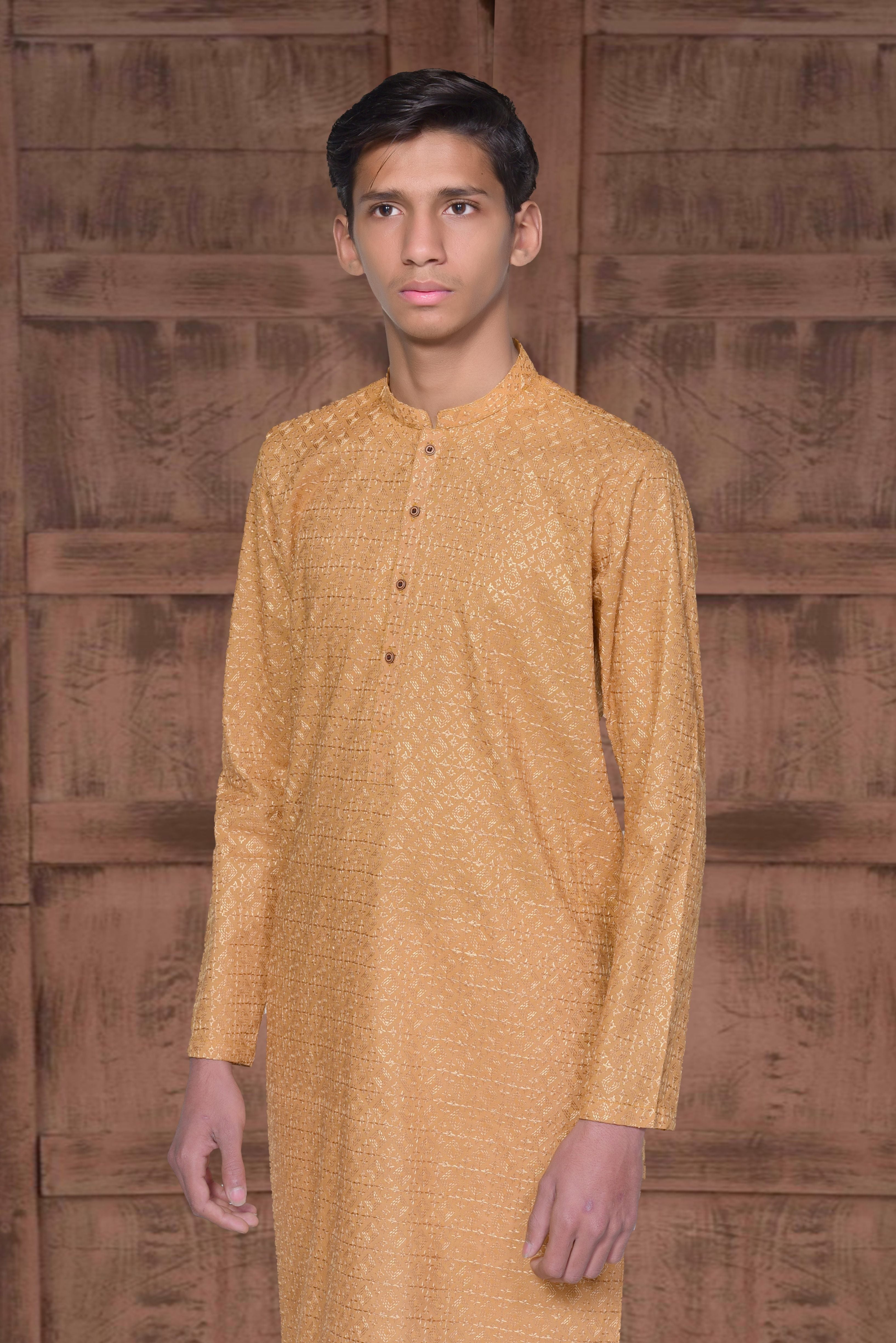 chikankari cotton Kurta in Mustard by Occasions Designer Wear
