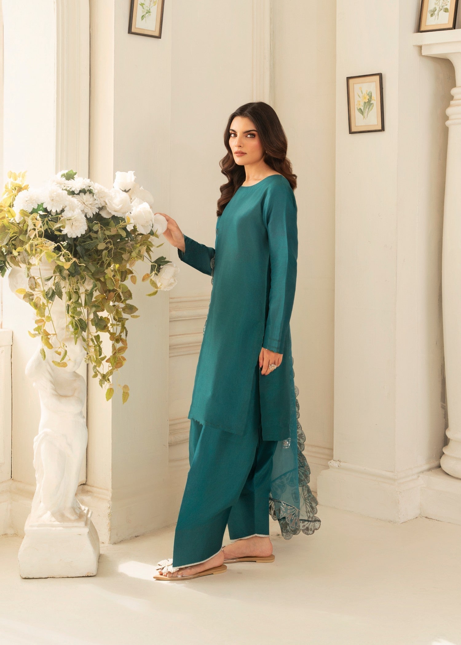 kattan silk Kurta Set in Pine green