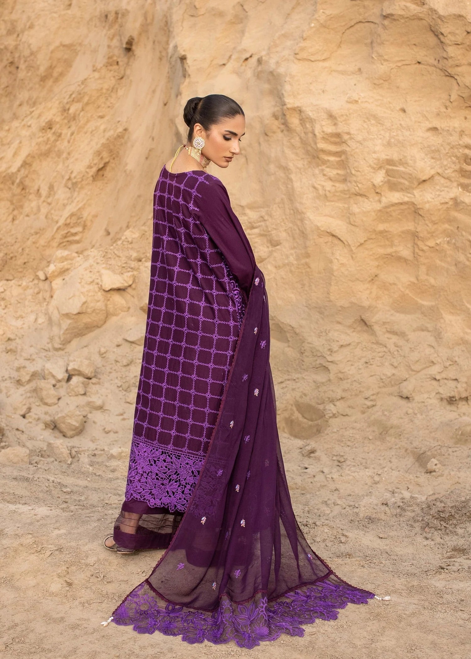 cotton Kurta Set in Plum purple