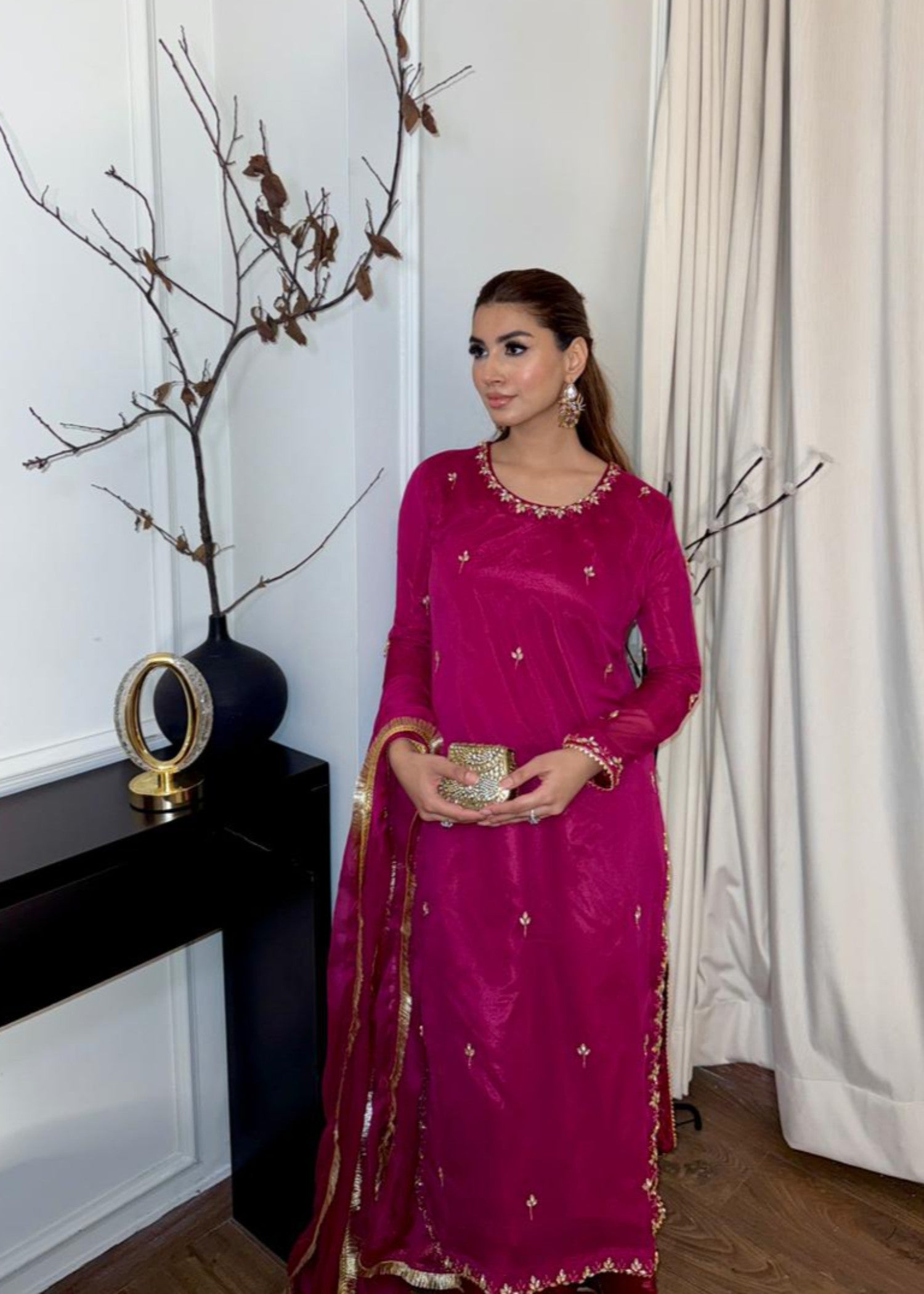 chiffon Sharara in Shocking pink